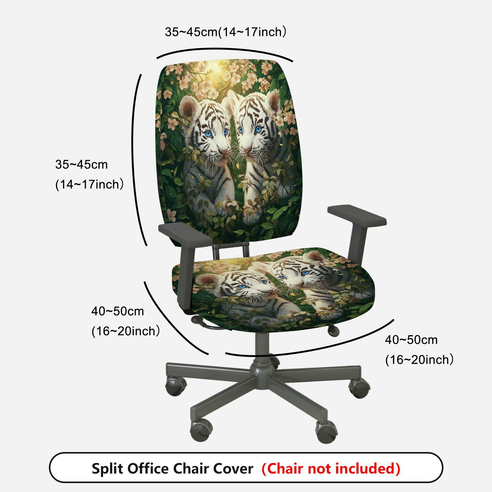 2-Piece Cute Animal Floral Nature Art Tiger  Computer Chair Cover Set, Seat and Backrest