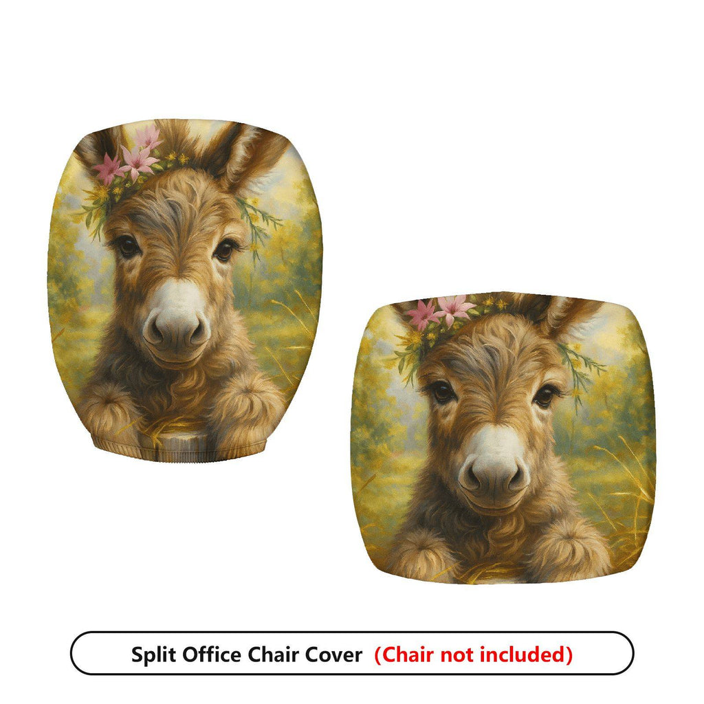 2-Piece Animal Floral Donkey Art Printed Decorative  Computer Chair Cover Set, Seat and Backrest
