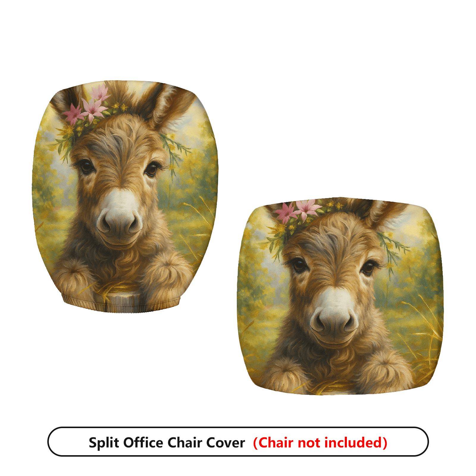 2-Piece Animal Floral Donkey Art Printed Decorative  Computer Chair Cover Set, Seat and Backrest