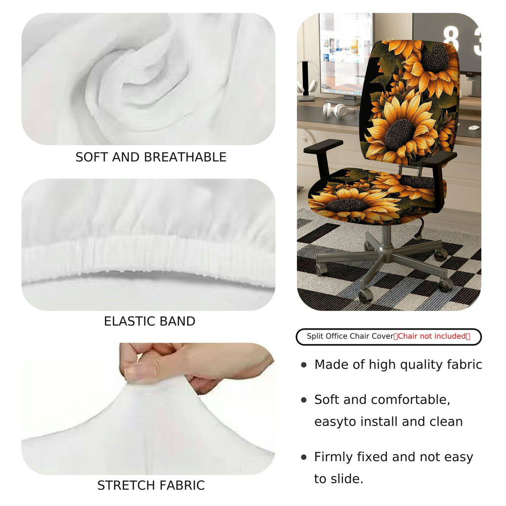2-Piece sunflower floral pattern autumn sunburst yellow  Computer Chair Cover Set, Seat and Backrest