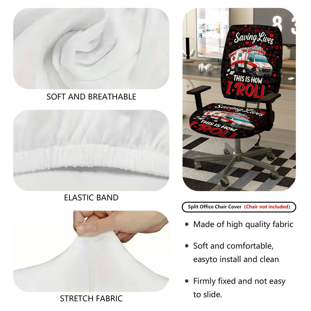 2-Piece Ambulance Heartbeat Saving Lives Medical Emergency  Computer Chair Cover Set, Seat and Backrest
