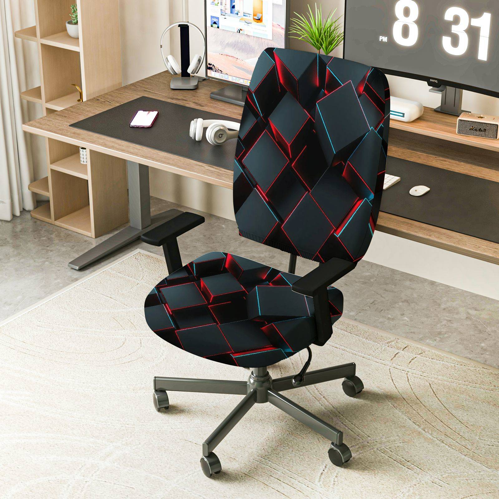 2-Piece Geometric Modern Stylish Artistic Colorful  Computer Chair Cover Set, Seat and Backrest