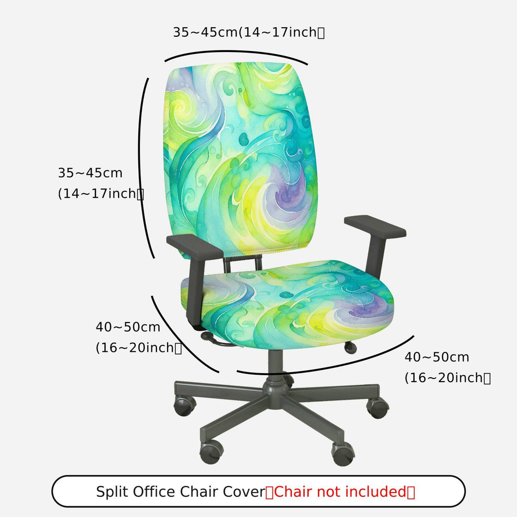 2-Piece Abstract Swirl Artistic Watercolor Green Blue Yellow  Computer Chair Cover Set, Seat and Backrest
