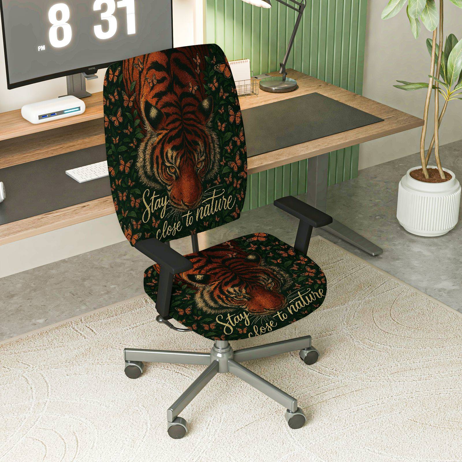 2-Piece Animal Nature Forest Wildlife Tiger Inspirational  Computer Chair Cover Set, Seat and Backrest
