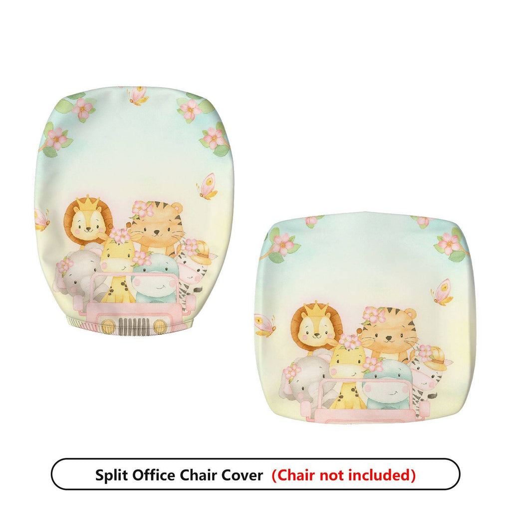 2-Piece Animal Floral Car Journey Spring  Computer Chair Cover Set, Seat and Backrest