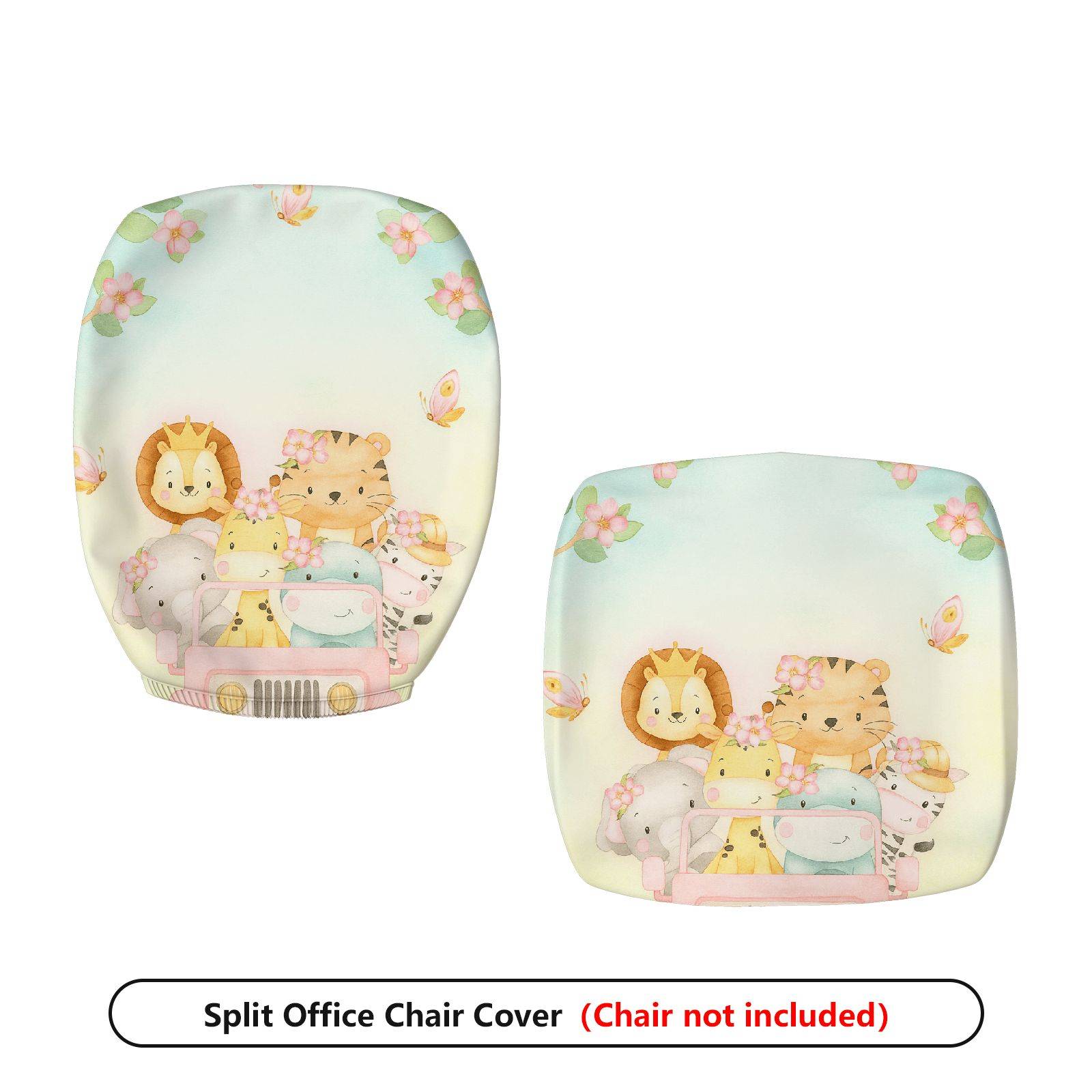 2-Piece Animal Floral Car Journey Spring  Computer Chair Cover Set, Seat and Backrest