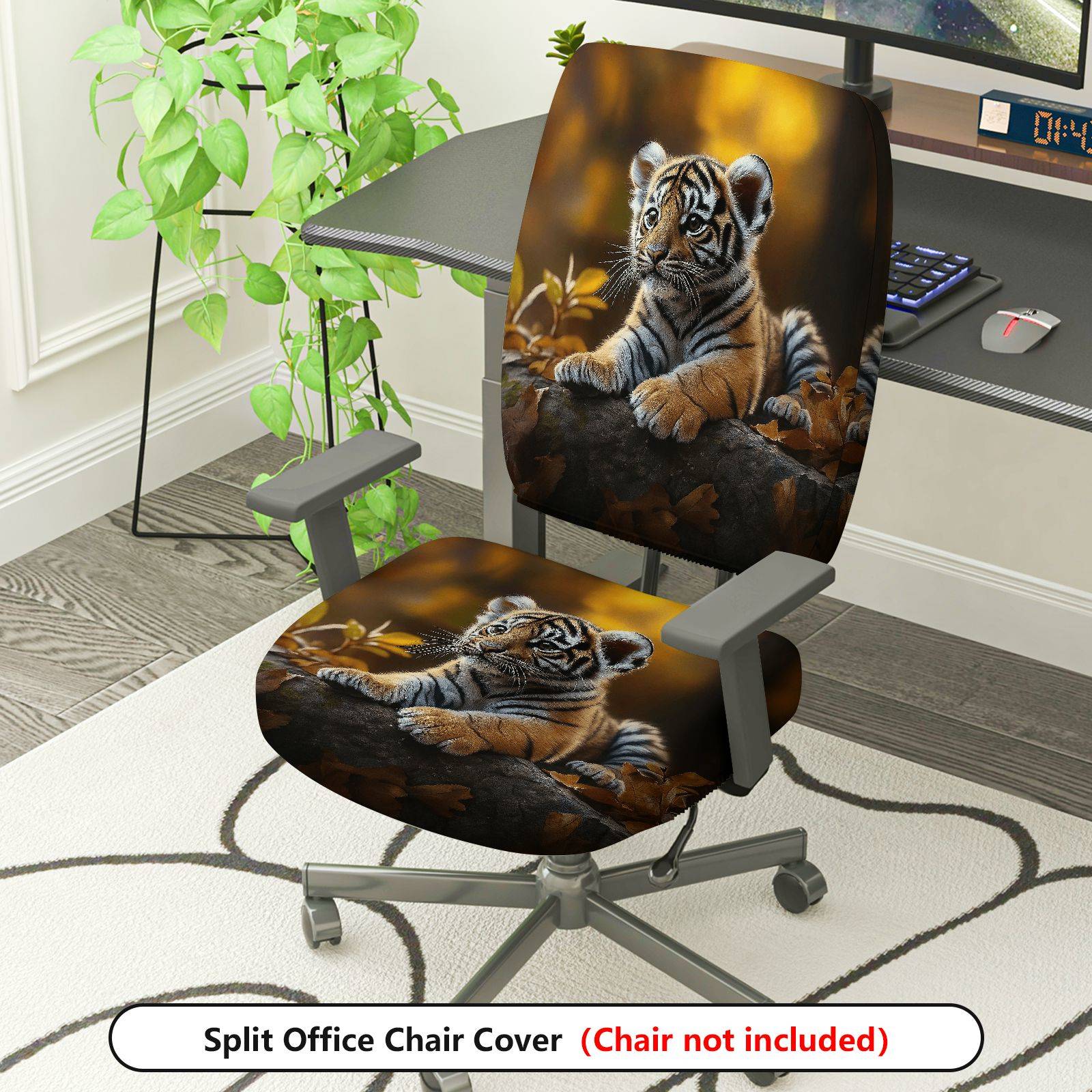 2-Piece Adorable Tiger Artistic Autumn Nature  Computer Chair Cover Set, Seat and Backrest