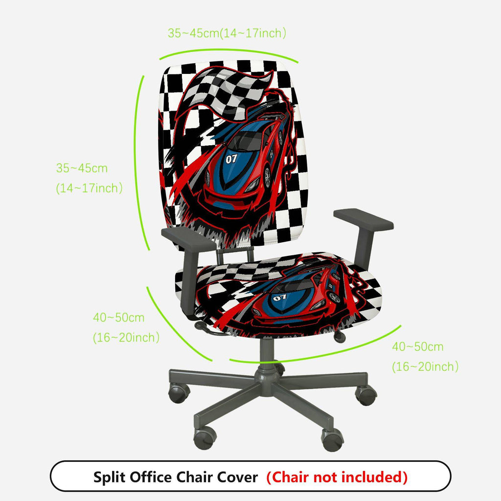 2-Piece Racing car checkered flag black red blue  Computer Chair Cover Set, Seat and Backrest