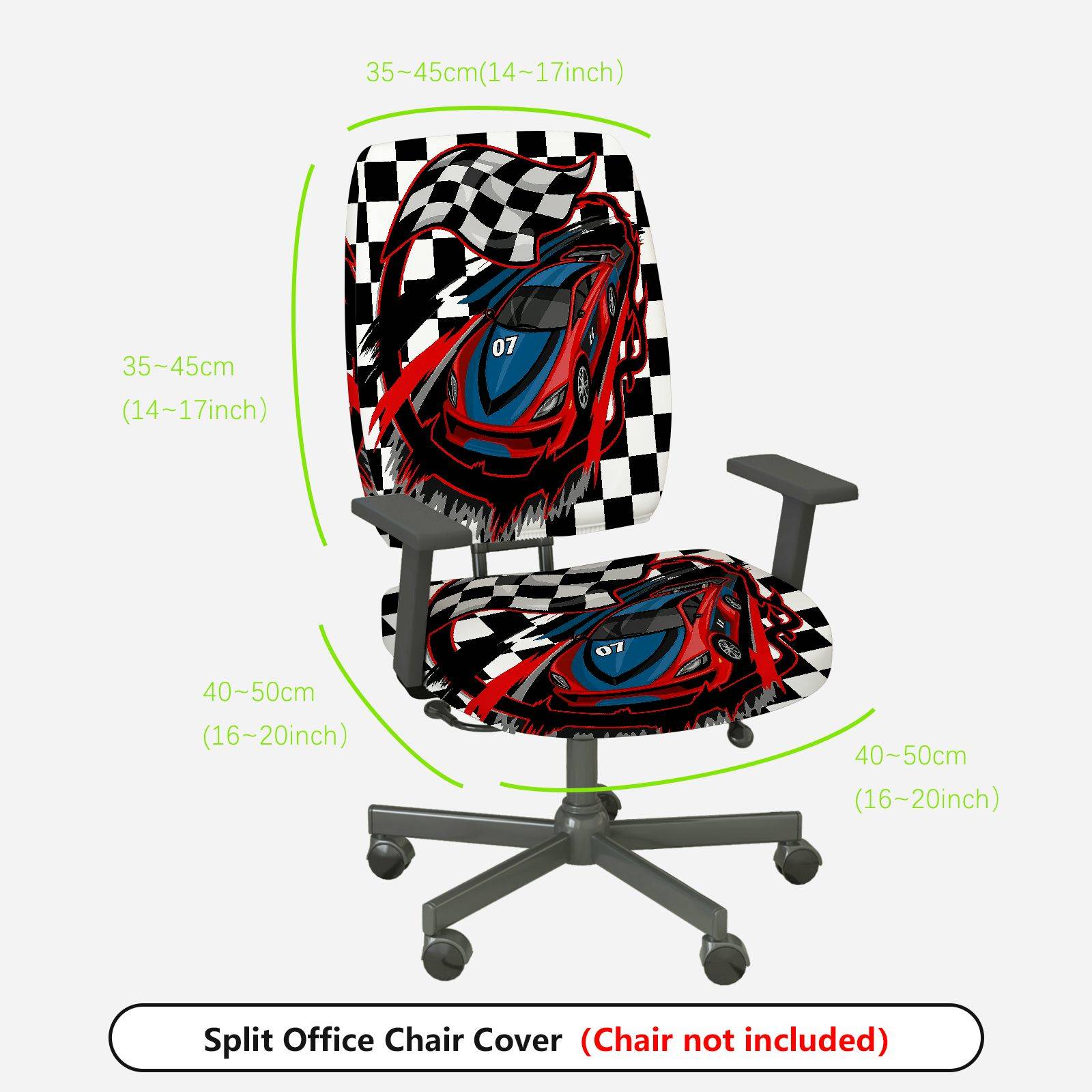 2-Piece Racing car checkered flag black red blue  Computer Chair Cover Set, Seat and Backrest