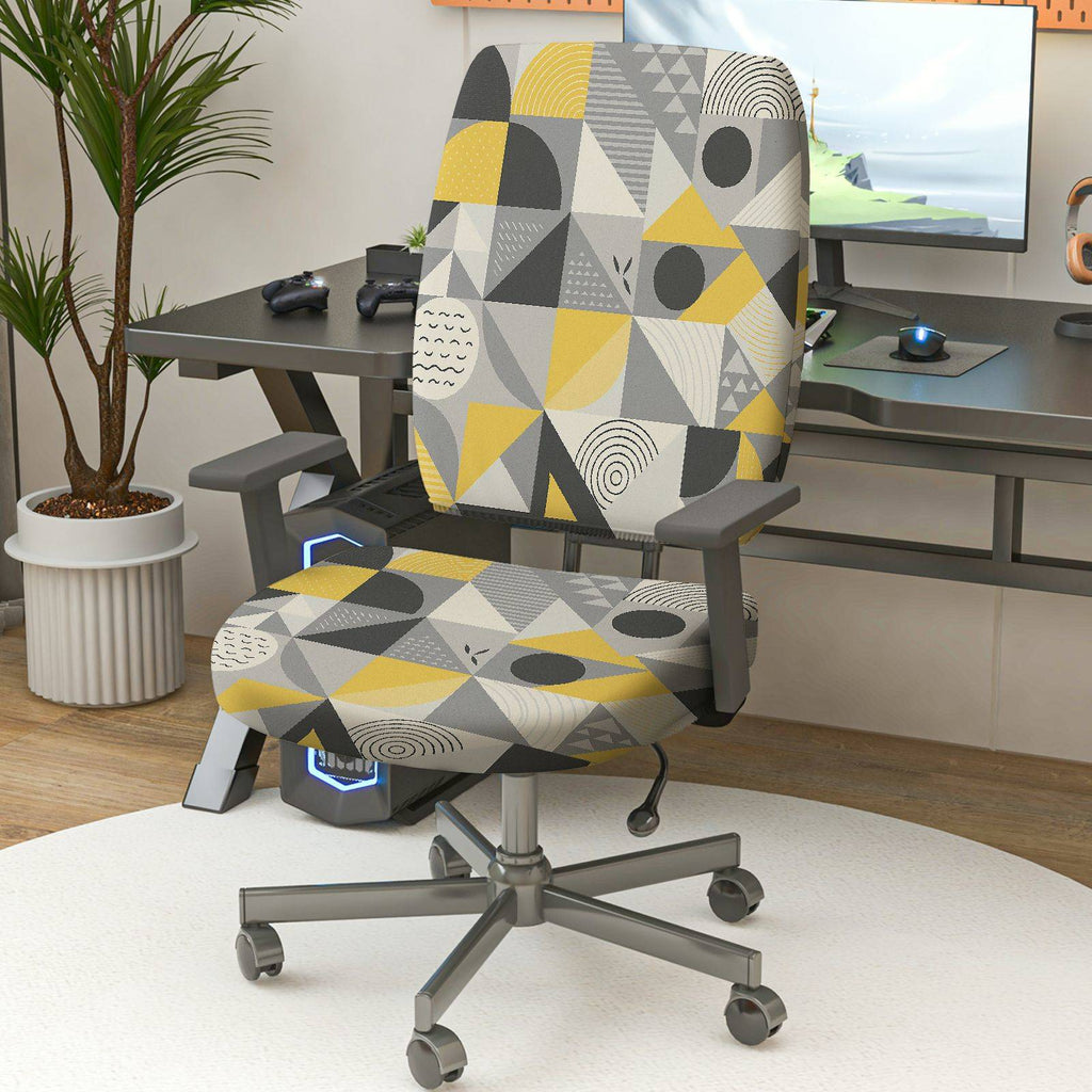 2-Piece Modern Geometric Colorful Stylish Artistic  Computer Chair Cover Set, Seat and Backrest
