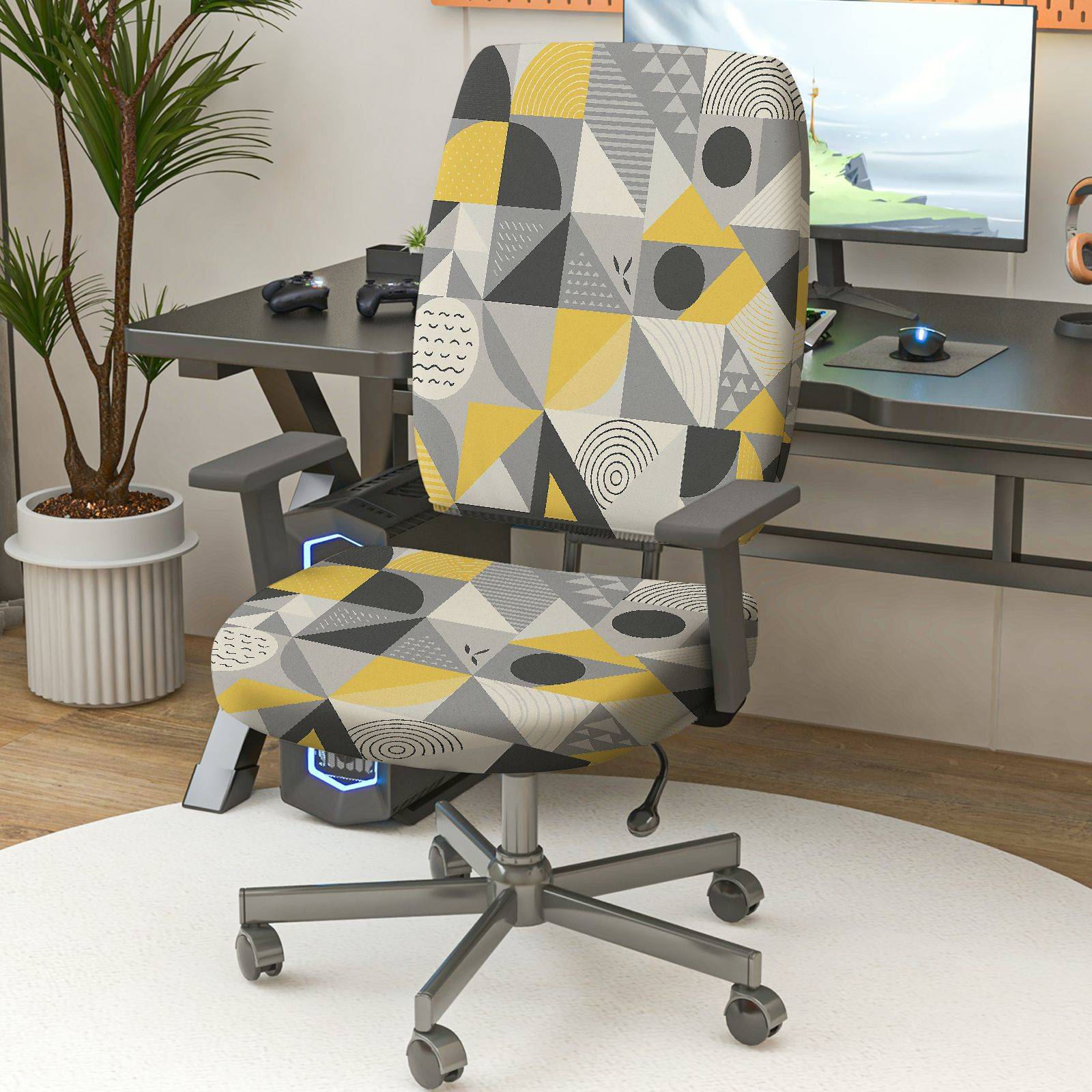 2-Piece Modern Geometric Colorful Stylish Artistic  Computer Chair Cover Set, Seat and Backrest