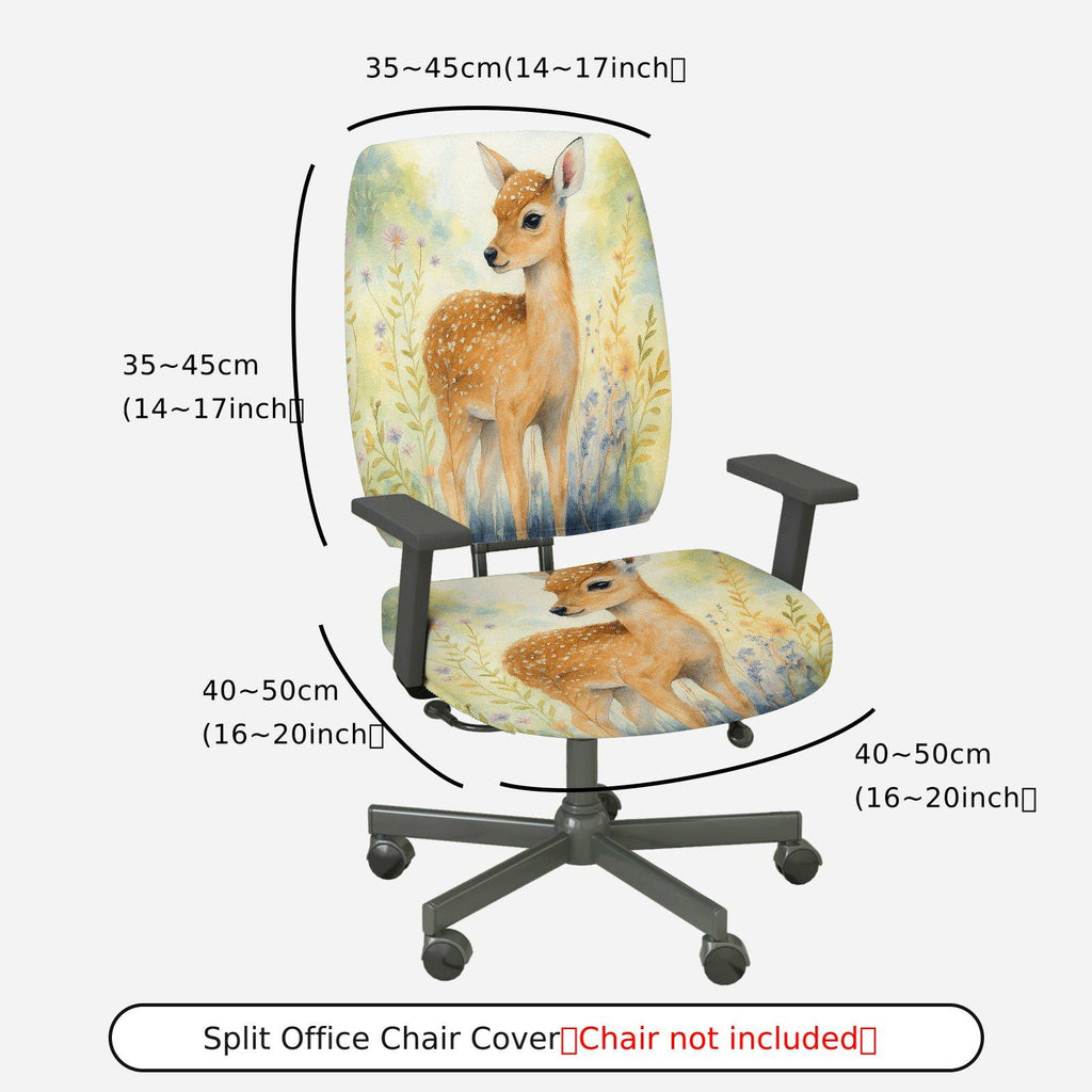 2-Piece Animal Forest Deer Nature Art  Computer Chair Cover Set, Seat and Backrest