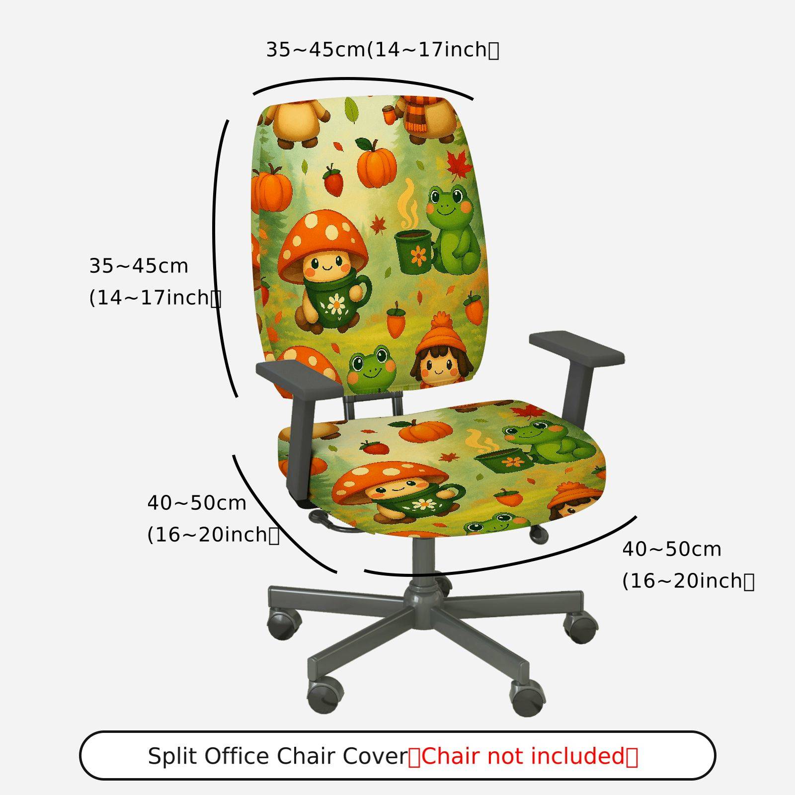 2-Piece Autumn Mushroom Frog Pumpkin Cute  Computer Chair Cover Set, Seat and Backrest