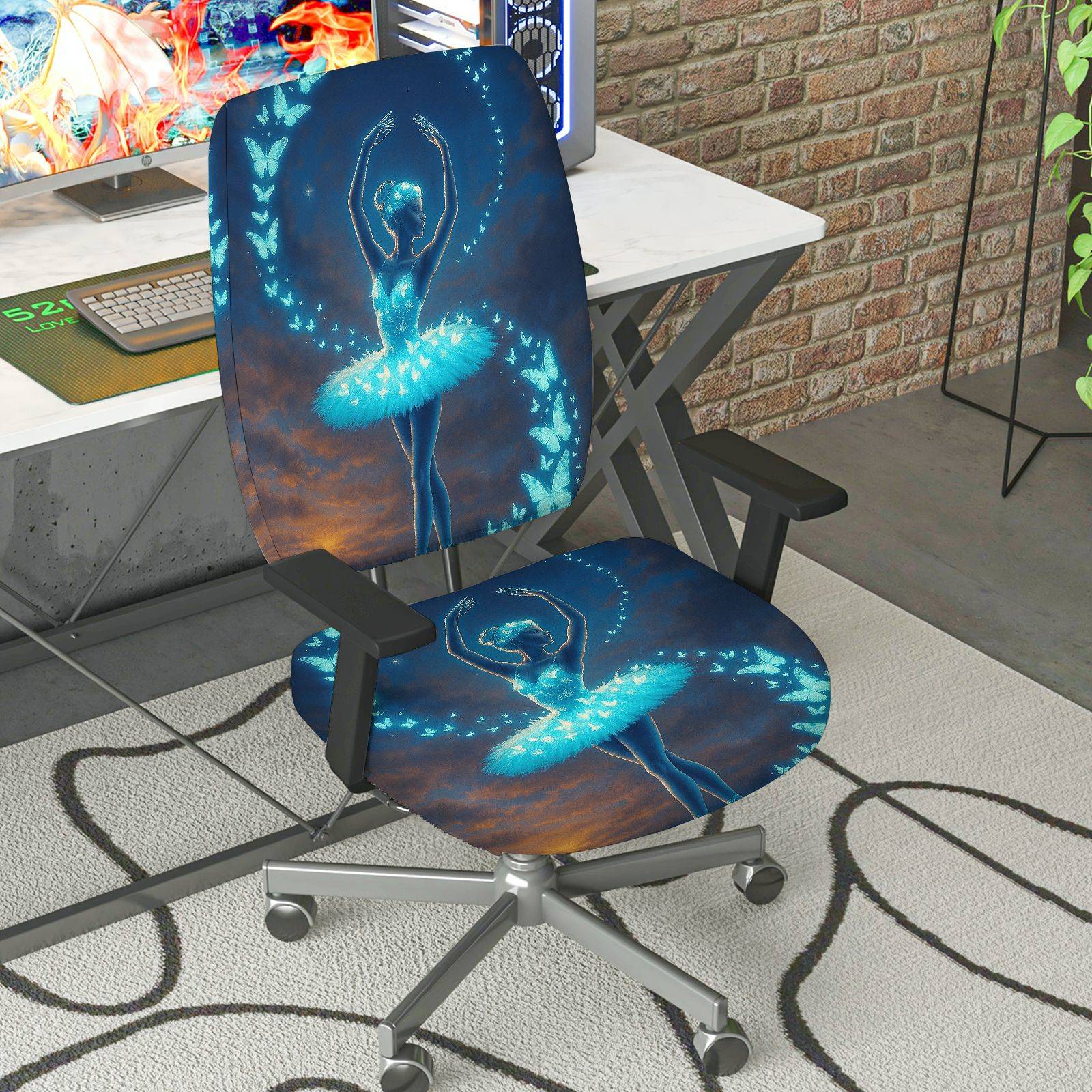 2-Piece Ballet Fairy Night Sky Art Dance Elegant  Computer Chair Cover Set, Seat and Backrest