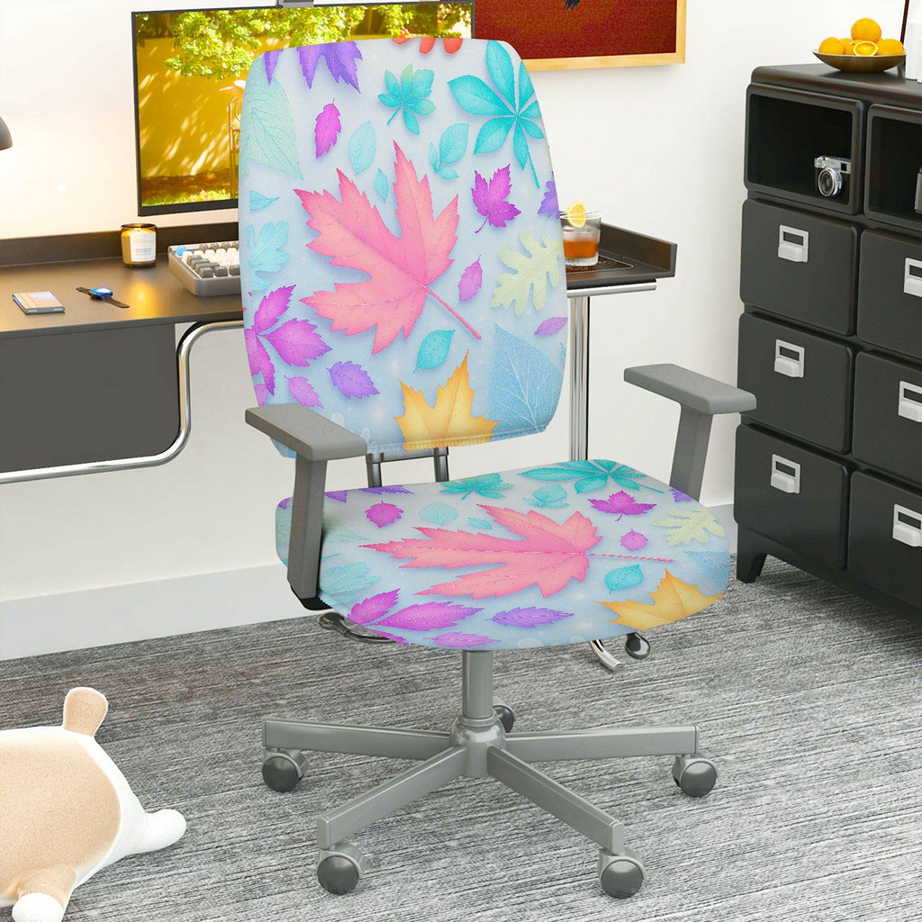 2-Piece Autumn Leaves Floral Pattern Colorful Design  Computer Chair Cover Set, Seat and Backrest