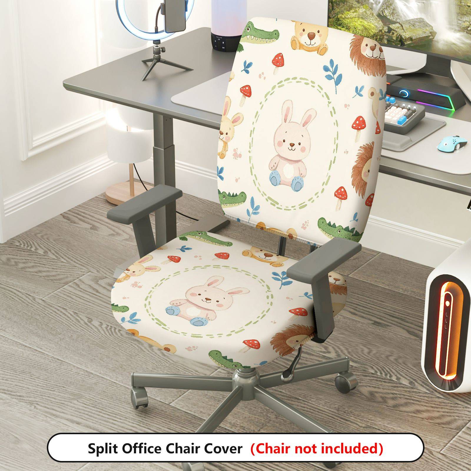 2-Piece Cute Rabbit Animal Fun  Computer Chair Cover Set, Seat and Backrest