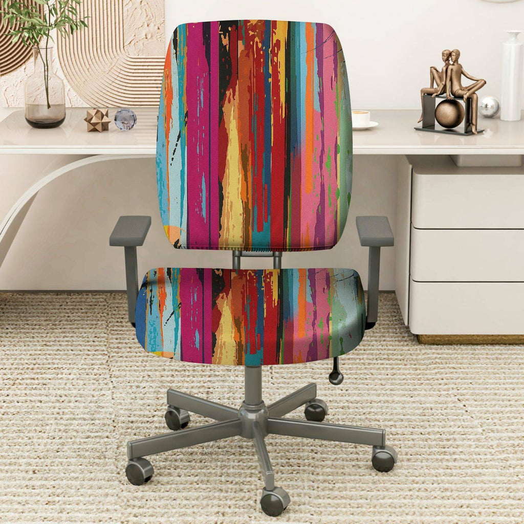 2-Piece Colorful Abstract Artistic Vibrant Striped Geometric  Computer Chair Cover Set, Seat and Backrest