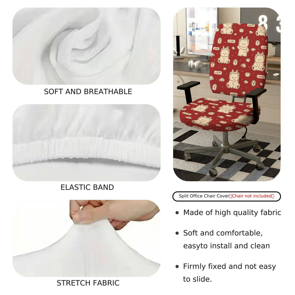 2-Piece Animals Pattern Red Cute Decorative Lucky  Computer Chair Cover Set, Seat and Backrest
