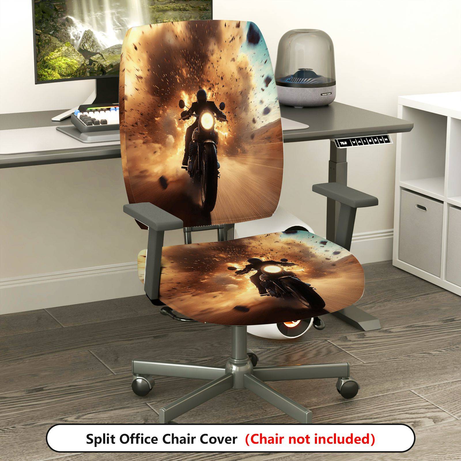 2-Piece Action Explosion Motorcycle Fiery Dynamic  Computer Chair Cover Set, Seat and Backrest