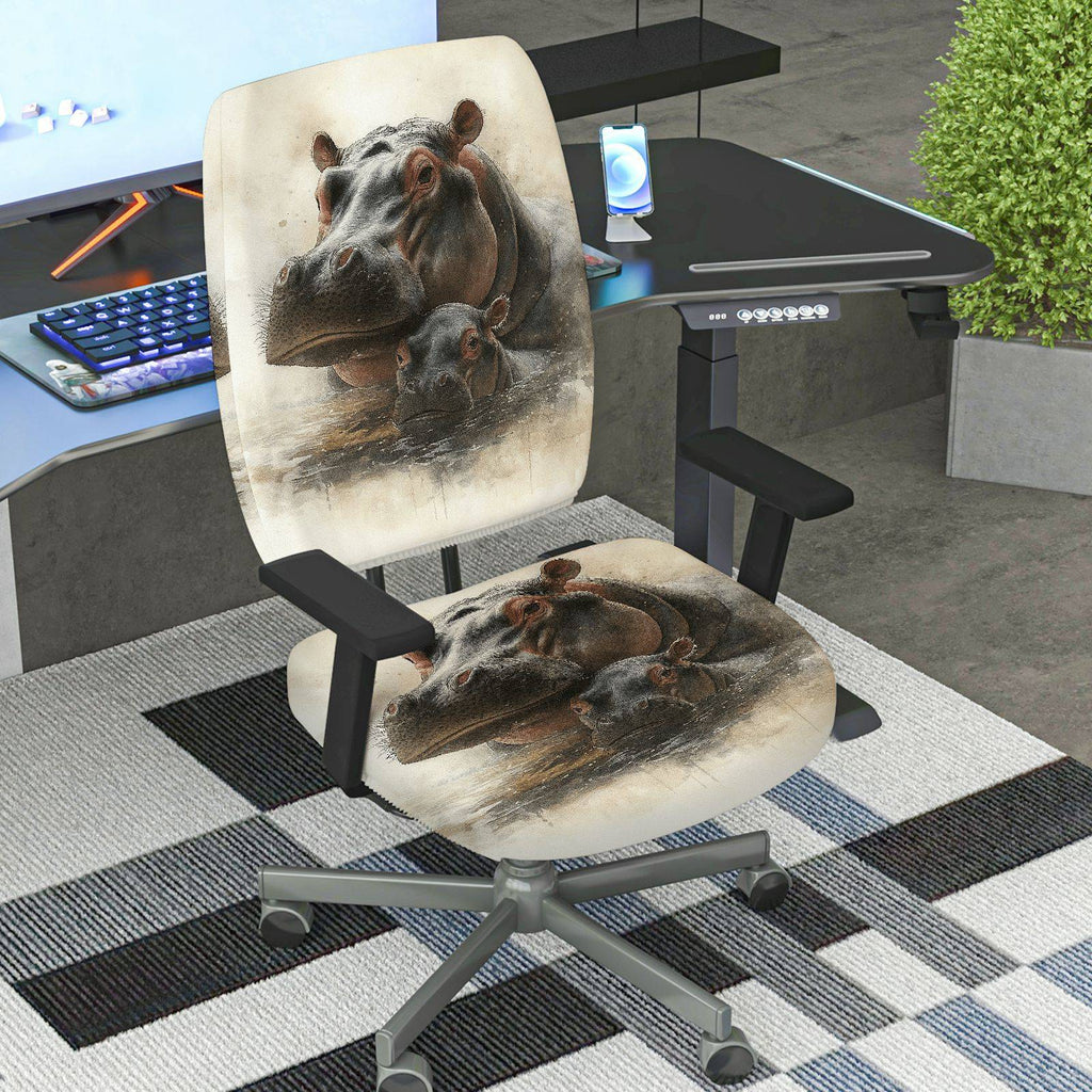 2-Piece Animal Hippo Print Decorative Stylish Creative Unique  Computer Chair Cover Set, Seat and Backrest