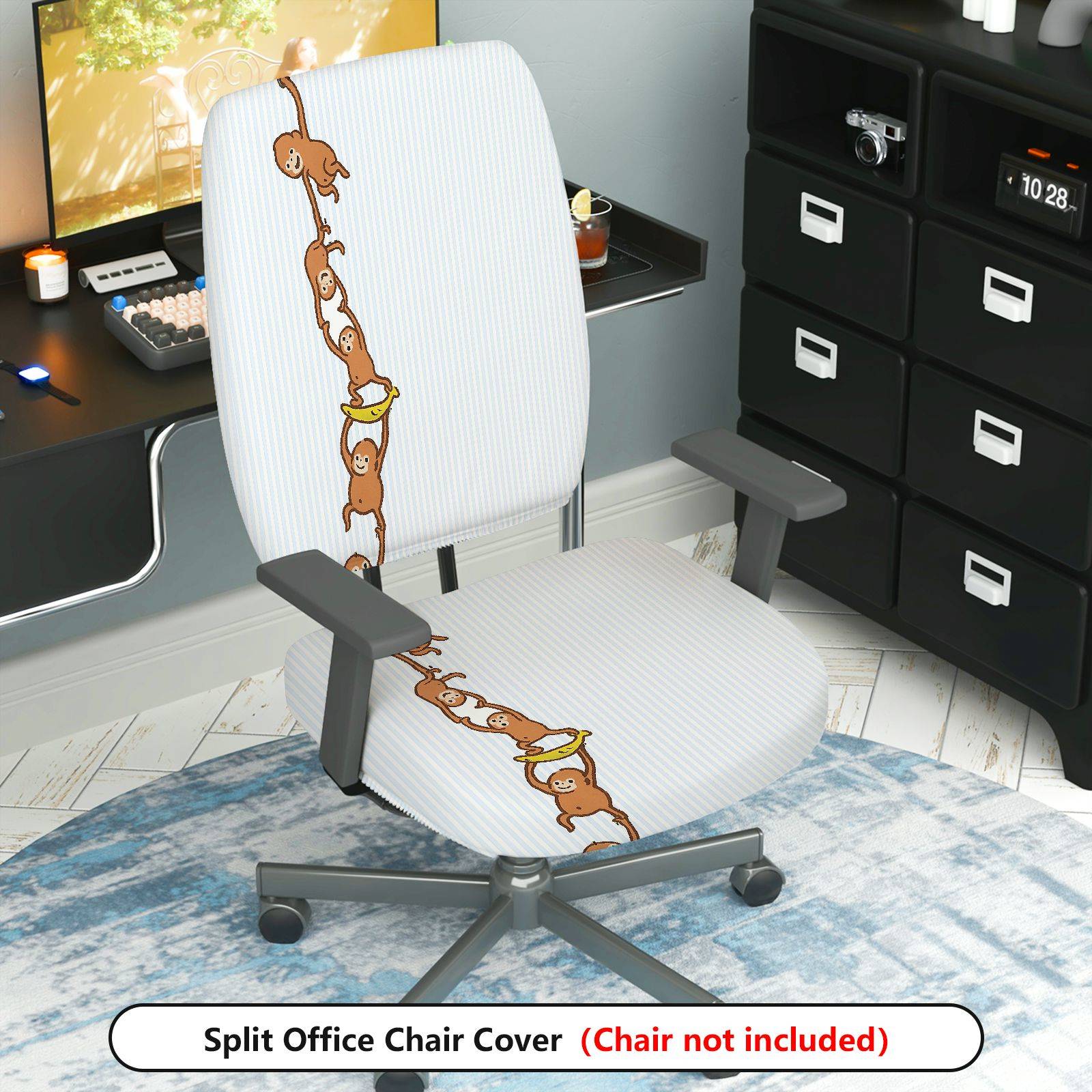 2-Piece Animal Fun Playful Hanging Monkey  Computer Chair Cover Set, Seat and Backrest