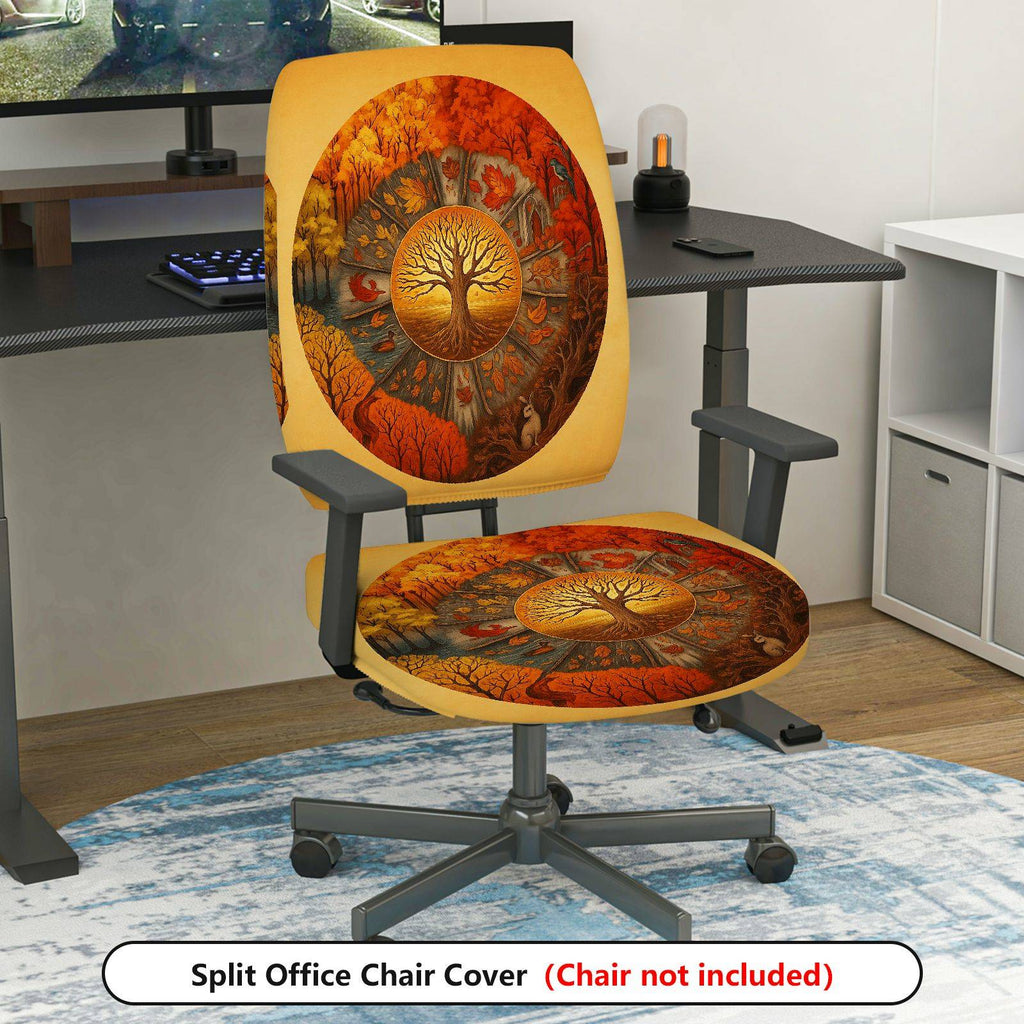 2-Piece Autumn Fall Tree of Life Forest Scenery  Computer Chair Cover Set, Seat and Backrest