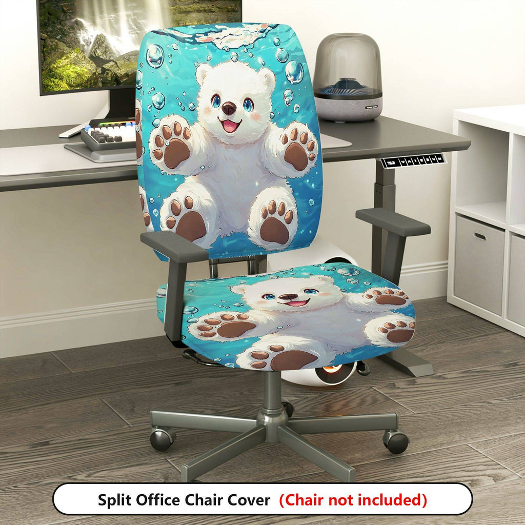 2-Piece Cute Polar Bear Blue Bubbles Animal Print  Computer Chair Cover Set, Seat and Backrest