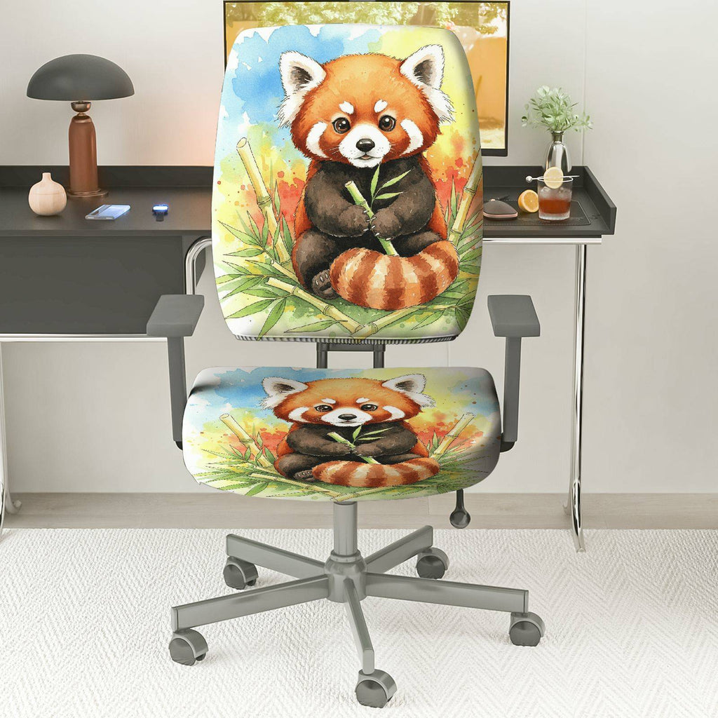 2-Piece Red Panda Nature Animal Art  Computer Chair Cover Set, Seat and Backrest