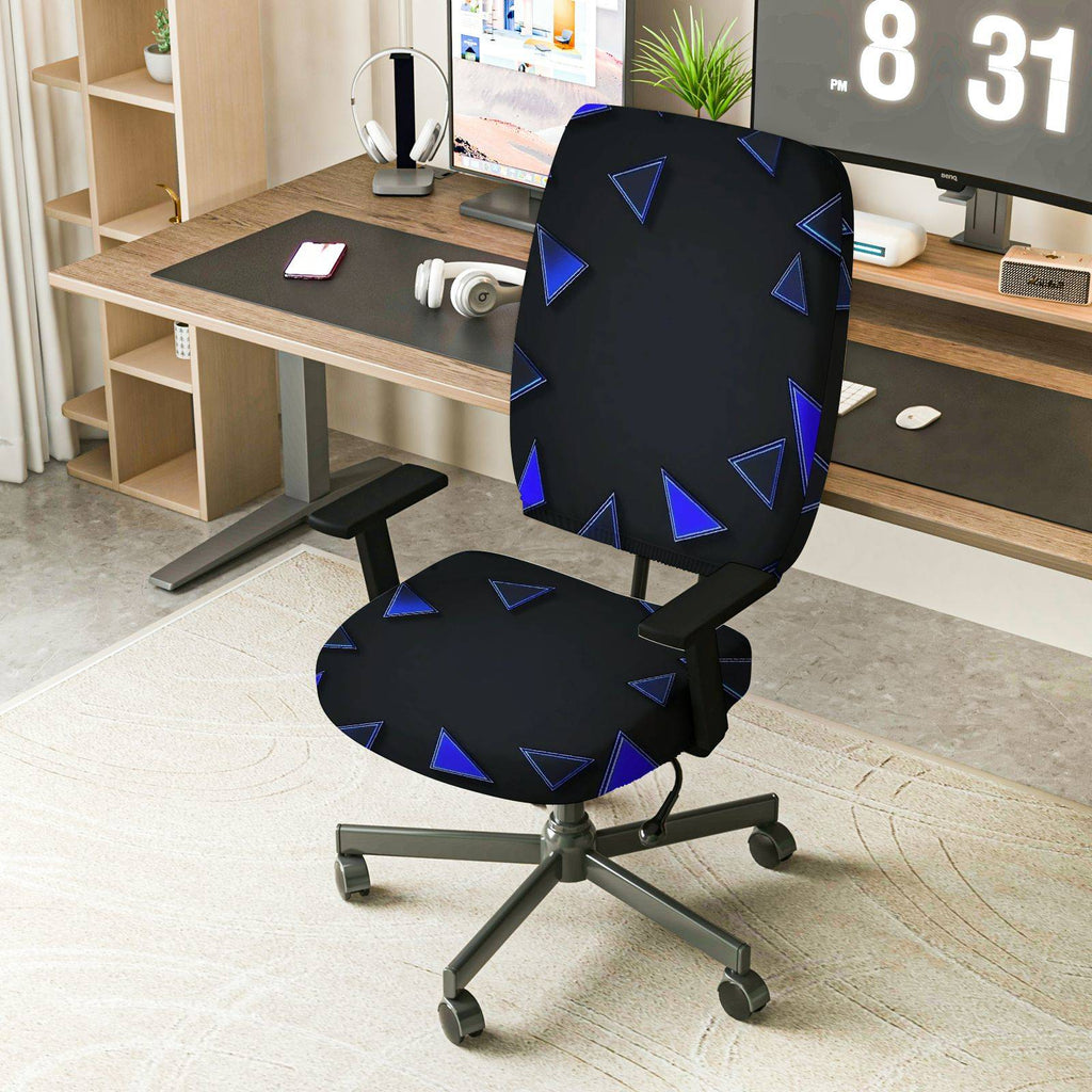 2-Piece Geometric Triangle Blue Black Modern Stylish  Computer Chair Cover Set, Seat and Backrest