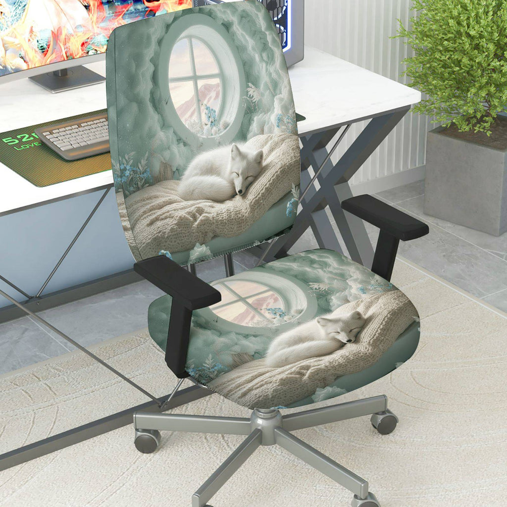 2-Piece Arctic Winter Snow Fox Cozy Home Decor  Computer Chair Cover Set, Seat and Backrest