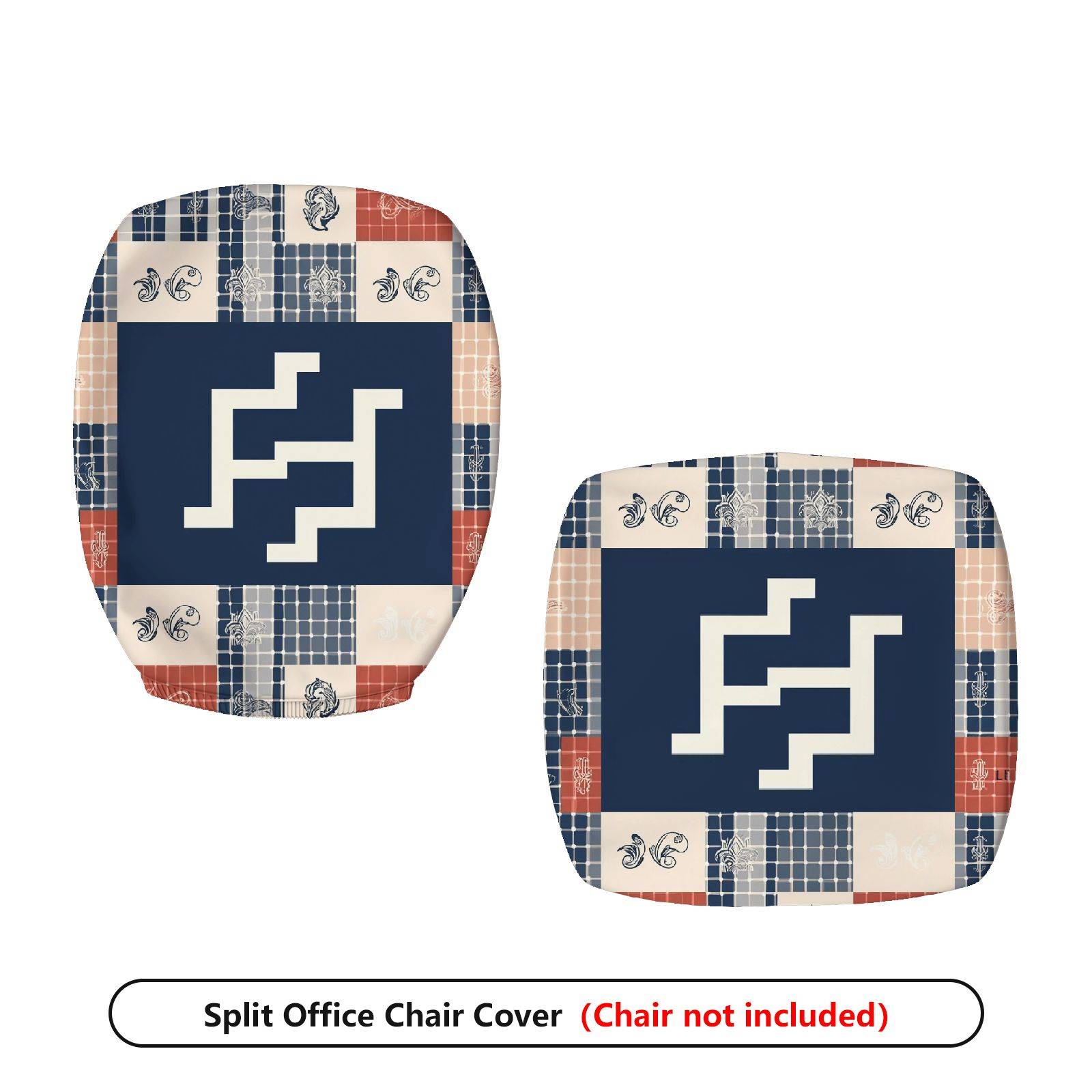 2-Piece Geometric Abstract Plaid Patchwork Boho  Computer Chair Cover Set, Seat and Backrest