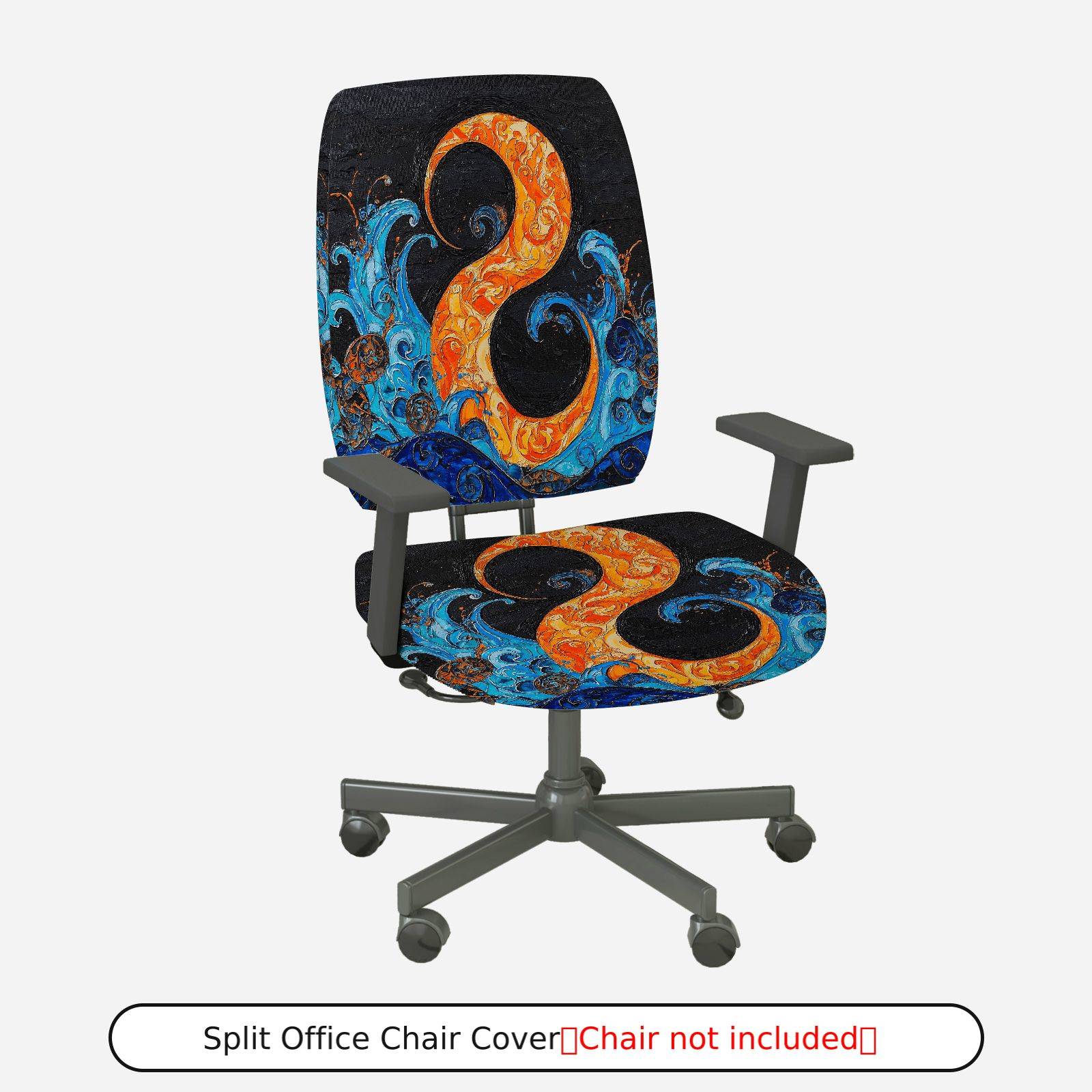 2-Piece Abstract Artistic Vibrant Swirl Water Wave  Computer Chair Cover Set, Seat and Backrest