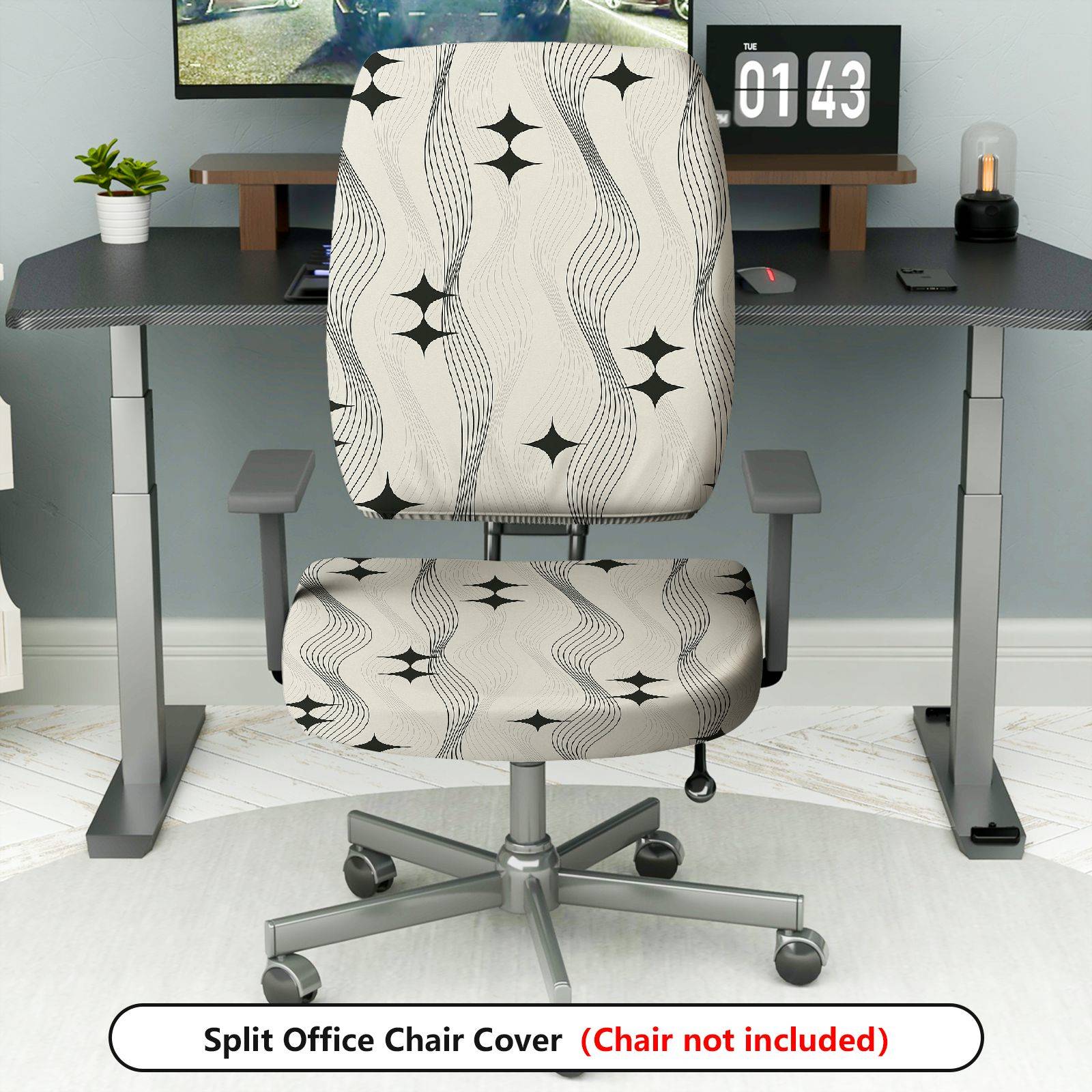 2-Piece Modern Pattern Geometric Design Star Wave  Computer Chair Cover Set, Seat and Backrest