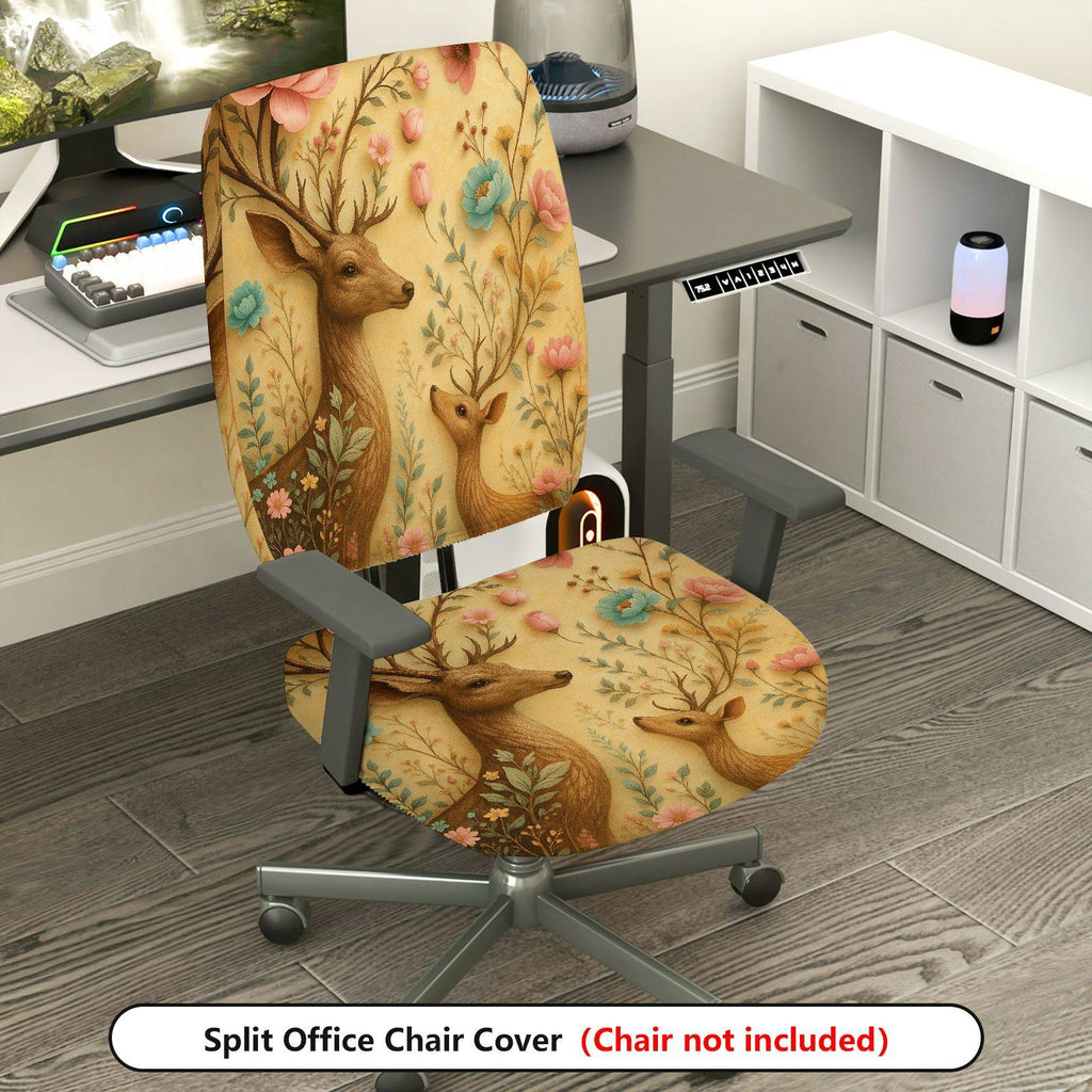 2-Piece Animal Floral Pattern Nature Deer Colorful  Computer Chair Cover Set, Seat and Backrest