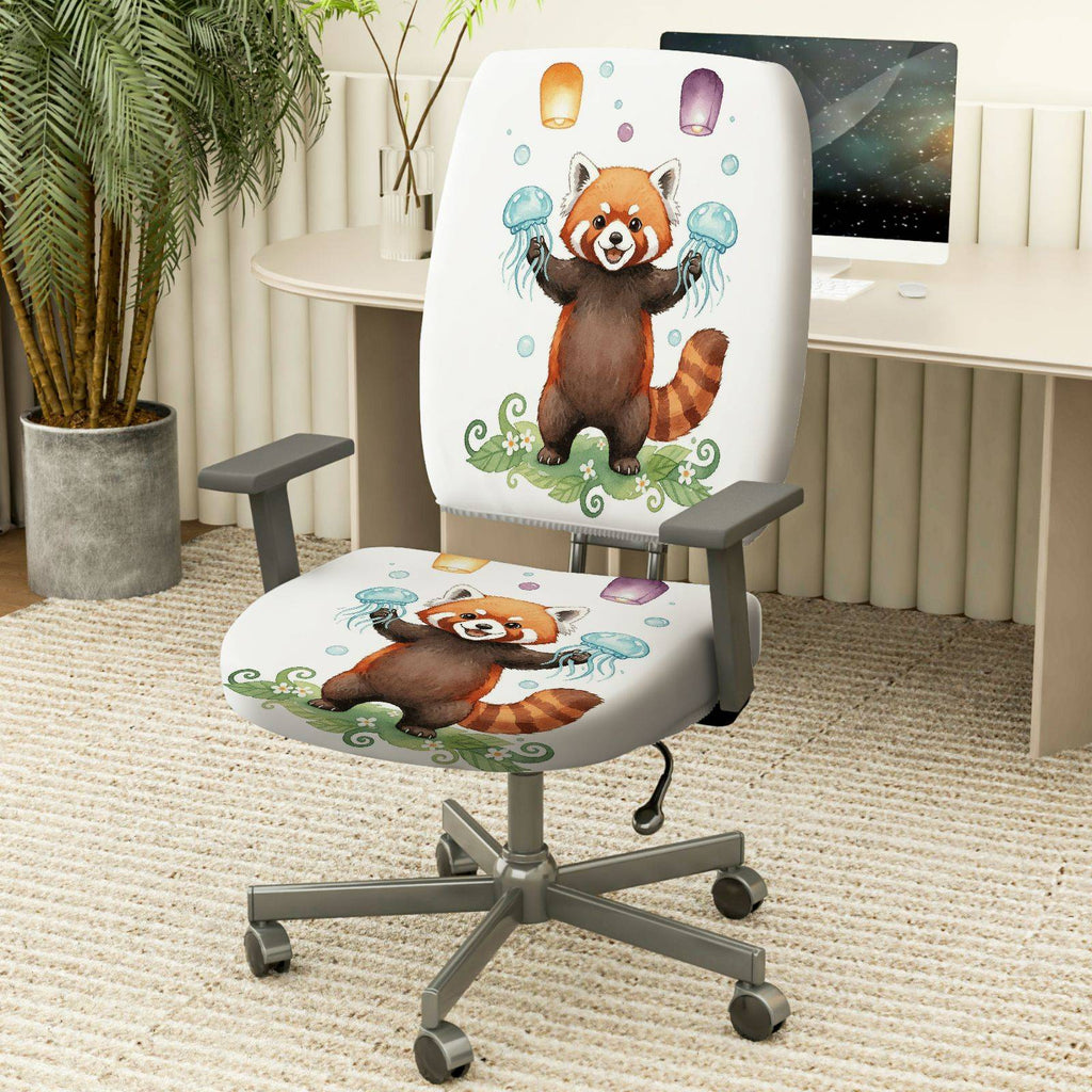 2-Piece Animal Red Panda Jellyfish Lantern  Computer Chair Cover Set, Seat and Backrest