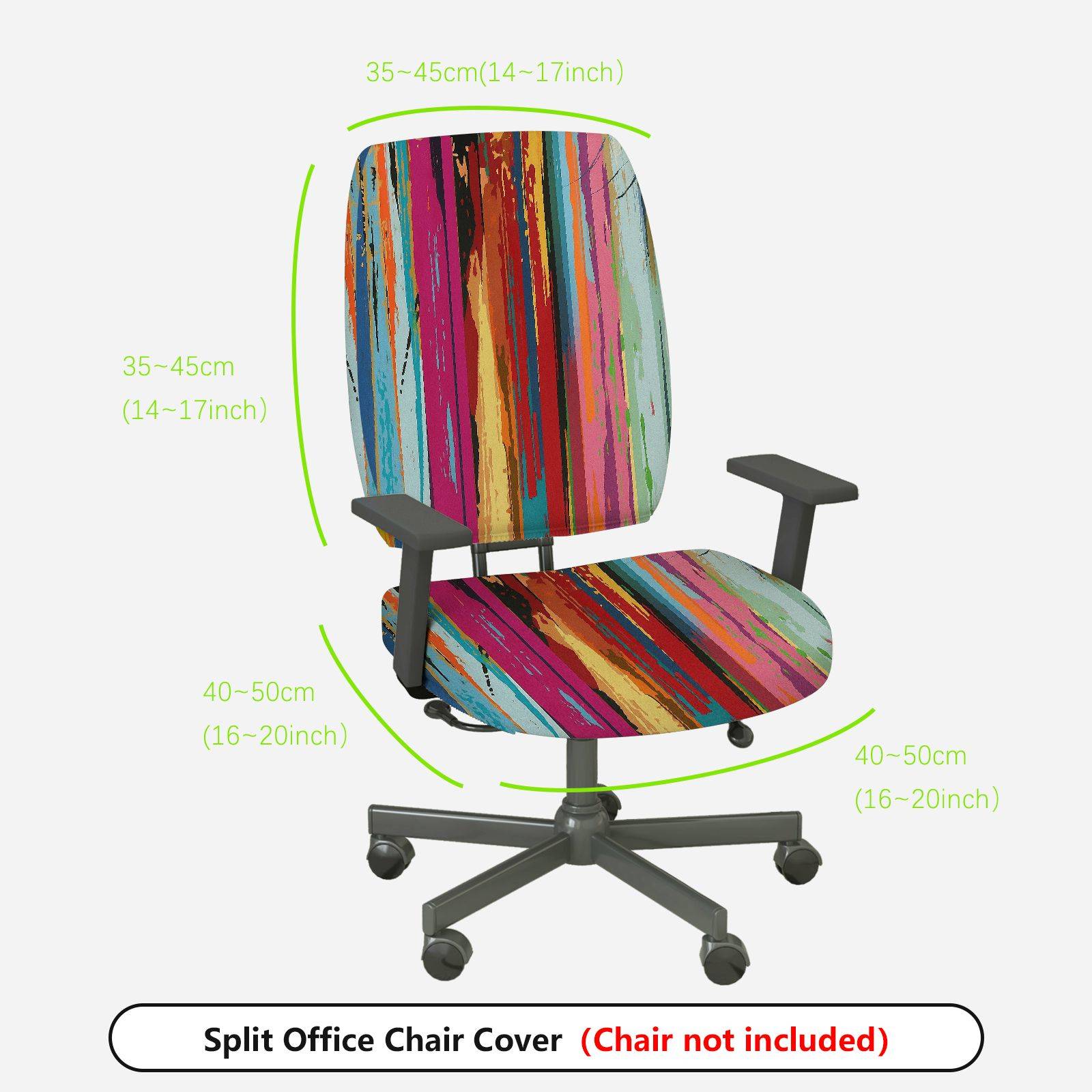 2-Piece Colorful Abstract Artistic Vibrant Striped Geometric  Computer Chair Cover Set, Seat and Backrest