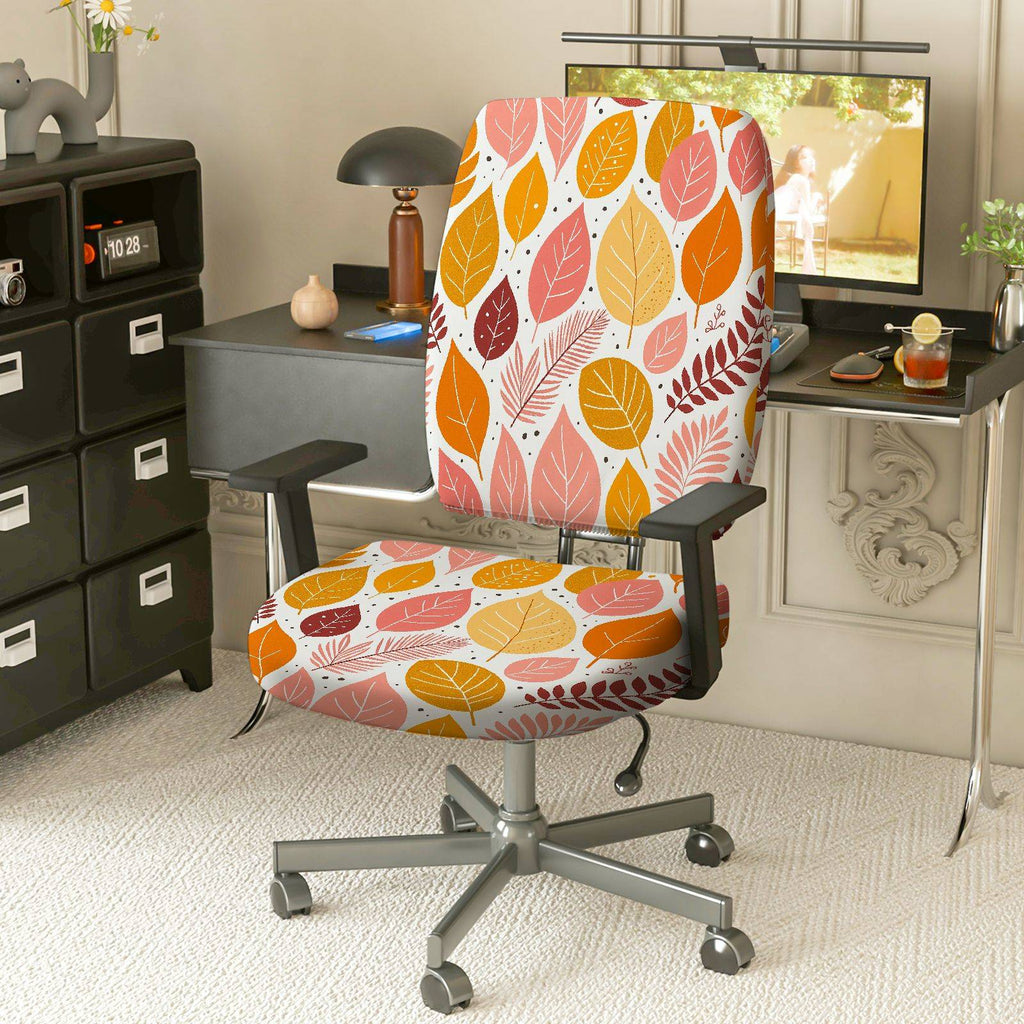 2-Piece Autumn Leaves Pattern Rotating Home  Computer Chair Cover Set, Seat and Backrest