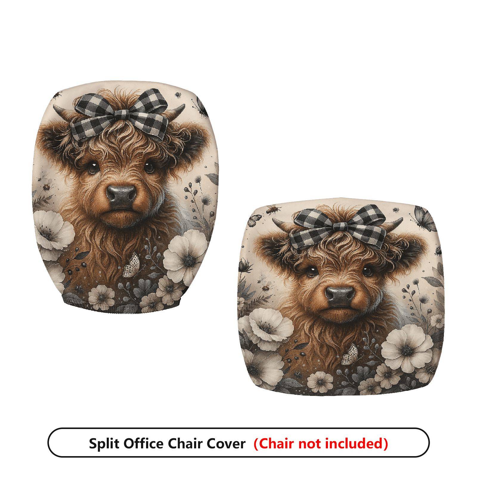 2-Piece Cute Animal Floral Bow Playful Holiday  Computer Chair Cover Set, Seat and Backrest