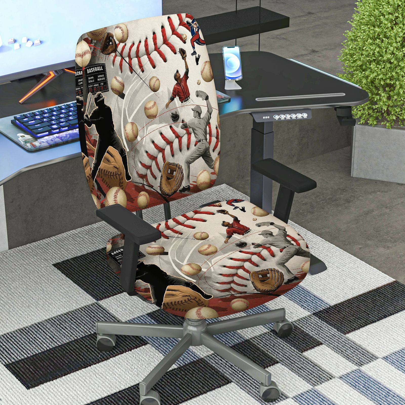 2-Piece Baseball Sports Player Game Ball  Computer Chair Cover Set, Seat and Backrest