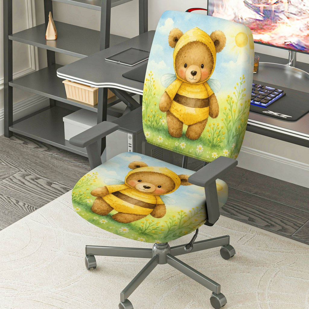 2-Piece Cute Animal Bee Spring Flora Summer  Computer Chair Cover Set, Seat and Backrest