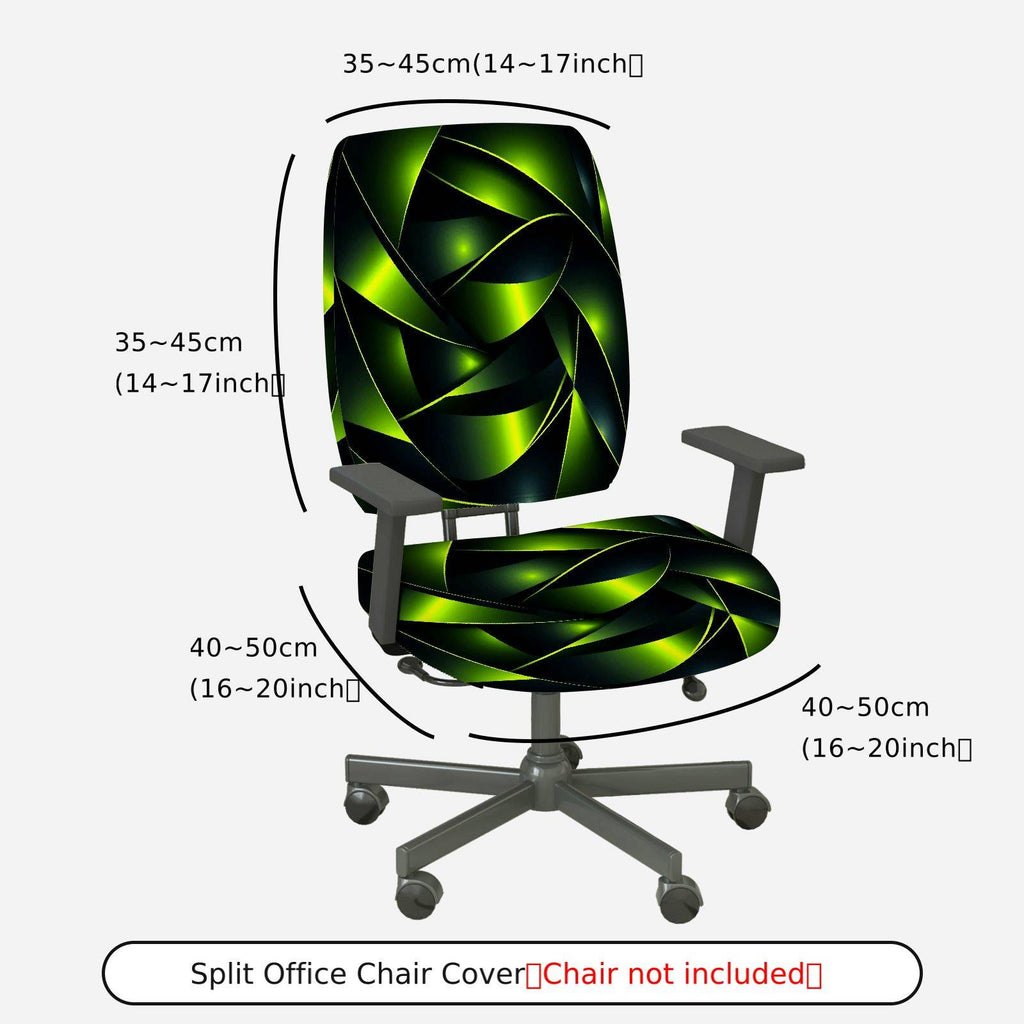 2-Piece Abstract Geometric Green Swirl Modern Decorative  Computer Chair Cover Set, Seat and Backrest