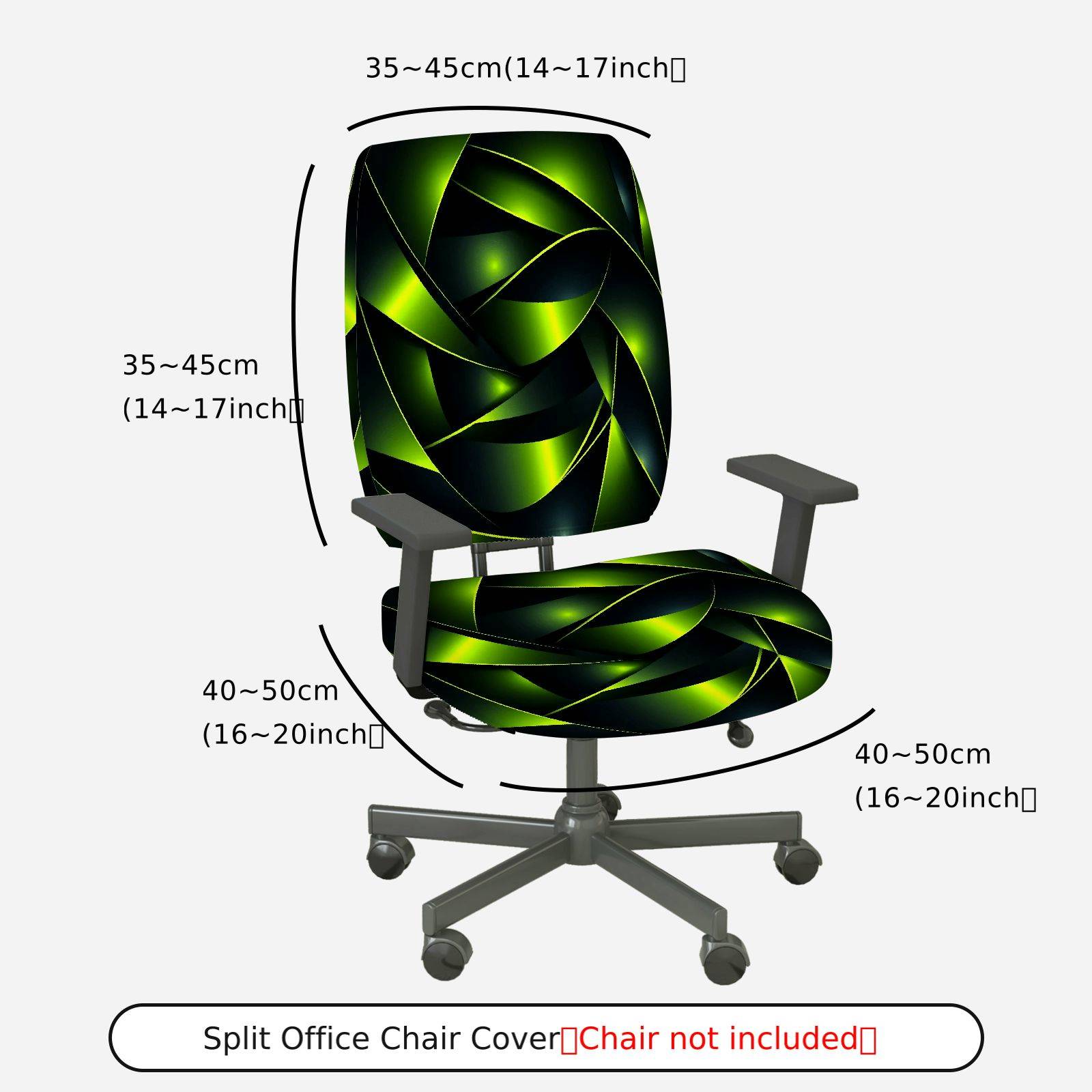 2-Piece Abstract Geometric Green Swirl Modern Decorative  Computer Chair Cover Set, Seat and Backrest