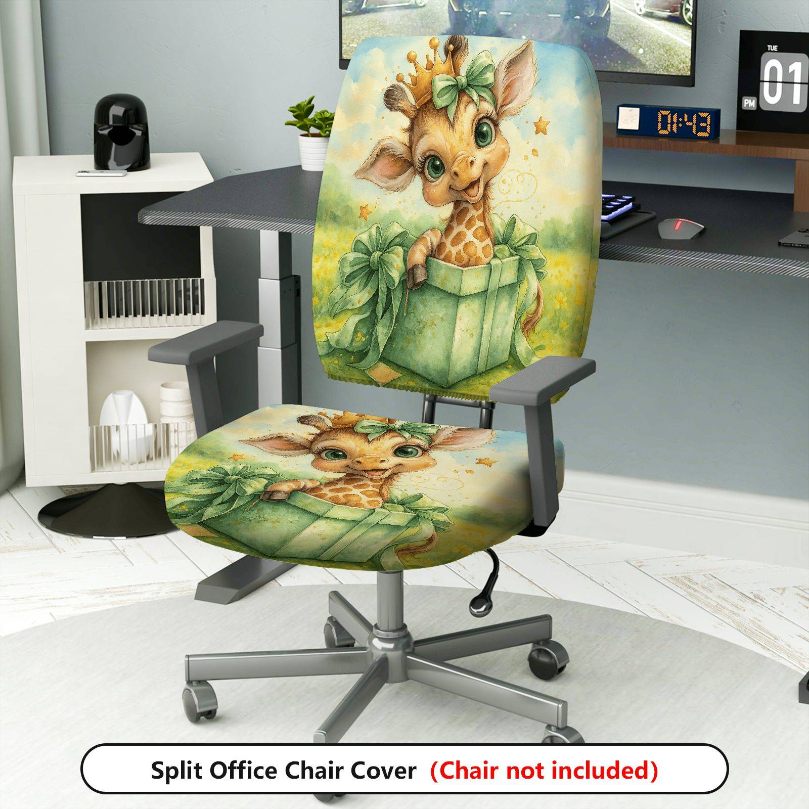 2-Piece Animal Star Gift Crown  Computer Chair Cover Set, Seat and Backrest