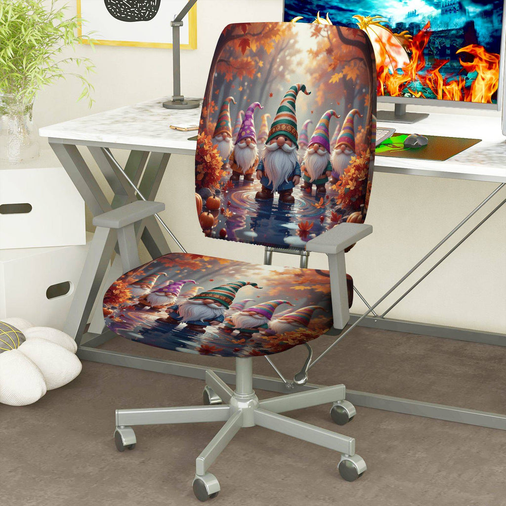 2-Piece Autumn Fairy Gnome Forest Pumpkin Seasonal  Computer Chair Cover Set, Seat and Backrest