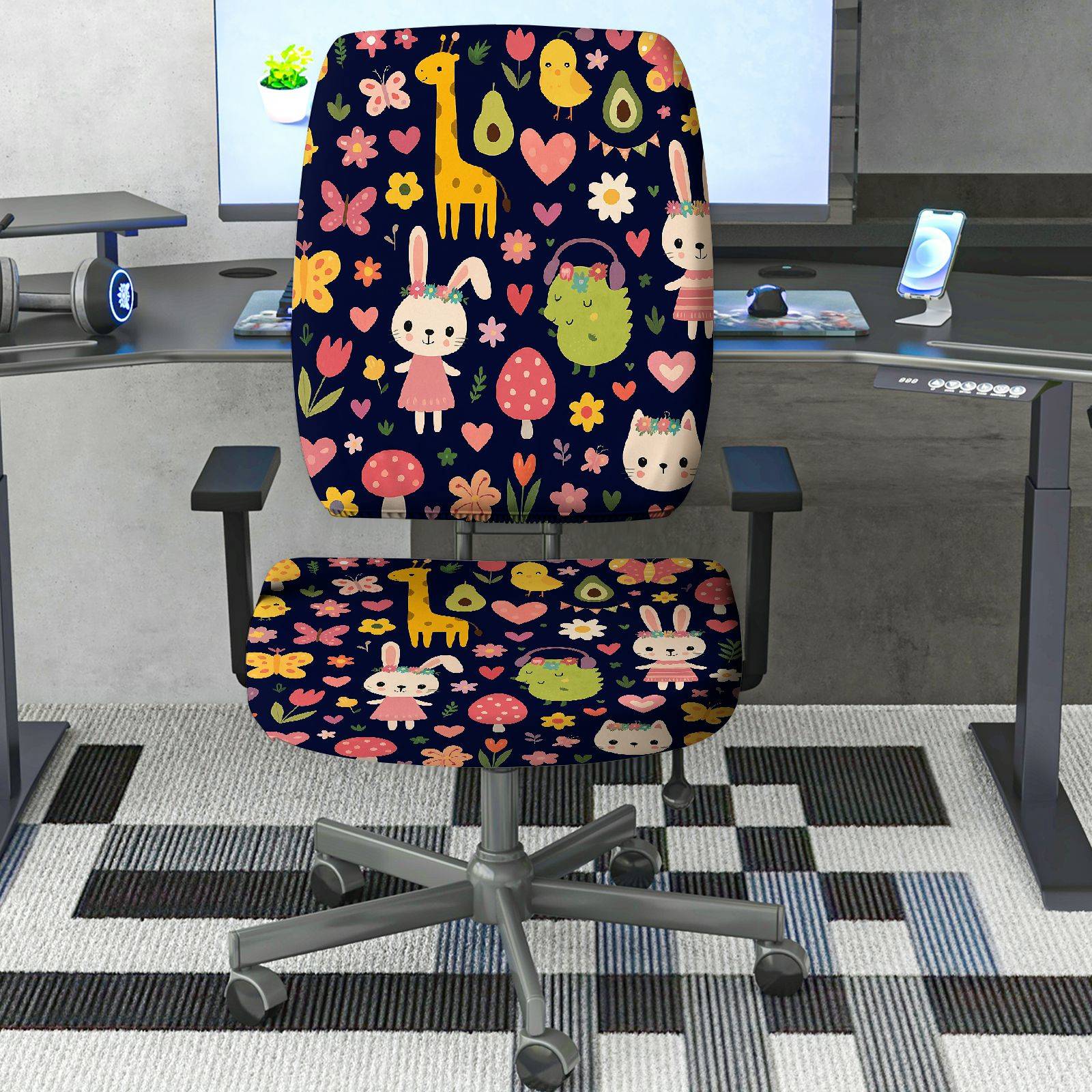 2-Piece Animal Floral Heart Nature Spring  Computer Chair Cover Set, Seat and Backrest