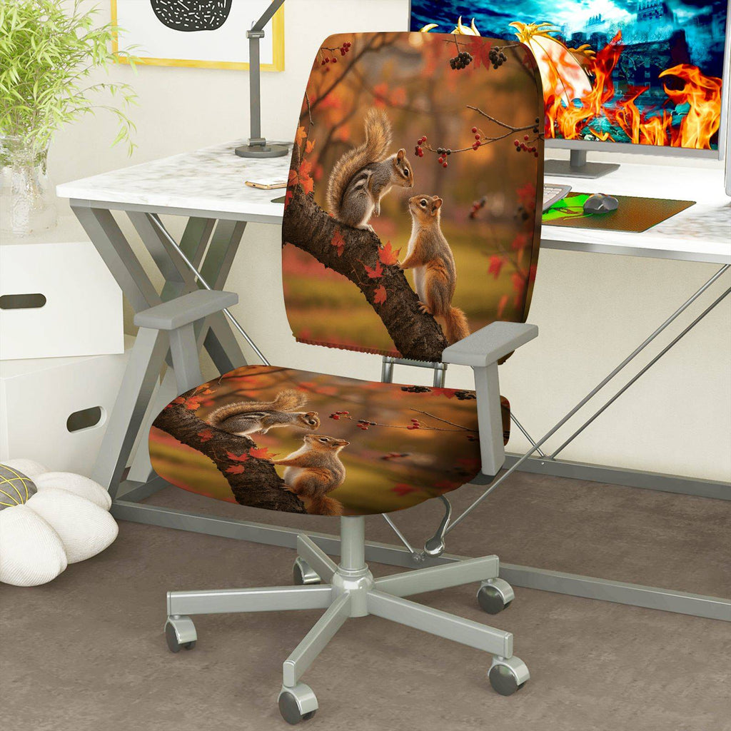 2-Piece Autumn Squirrel Woodland Nature Wildlife  Computer Chair Cover Set, Seat and Backrest