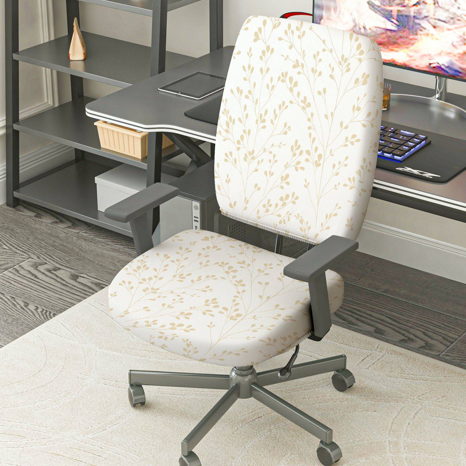 2-Piece Floral Geometric  Computer Chair Cover Set, Seat and Backrest