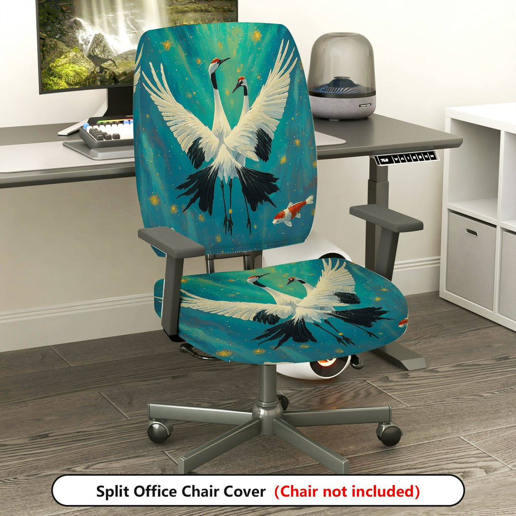 2-Piece Artistic Crane Fish Aqua Gradient Holiday  Computer Chair Cover Set, Seat and Backrest