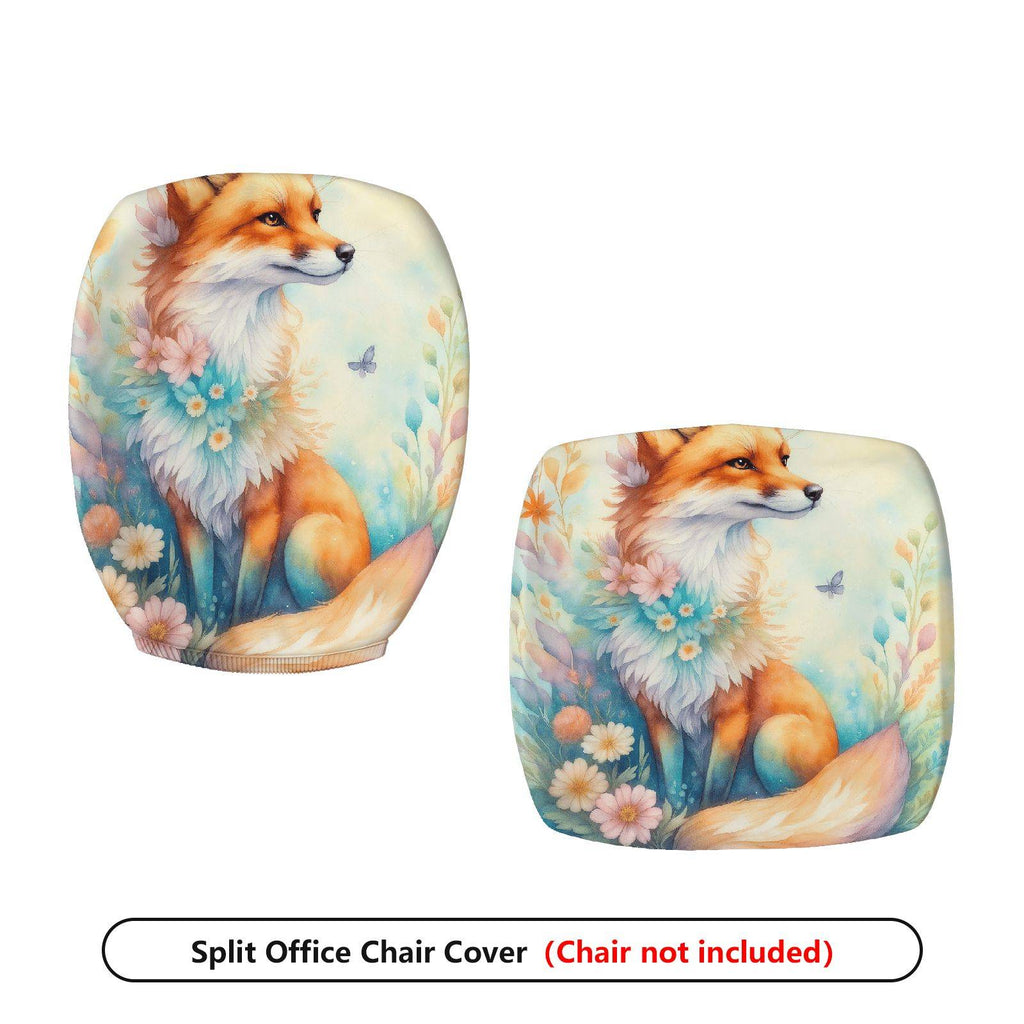 2-Piece Fox Floral Nature Artistic Decorative Animal  Computer Chair Cover Set, Seat and Backrest