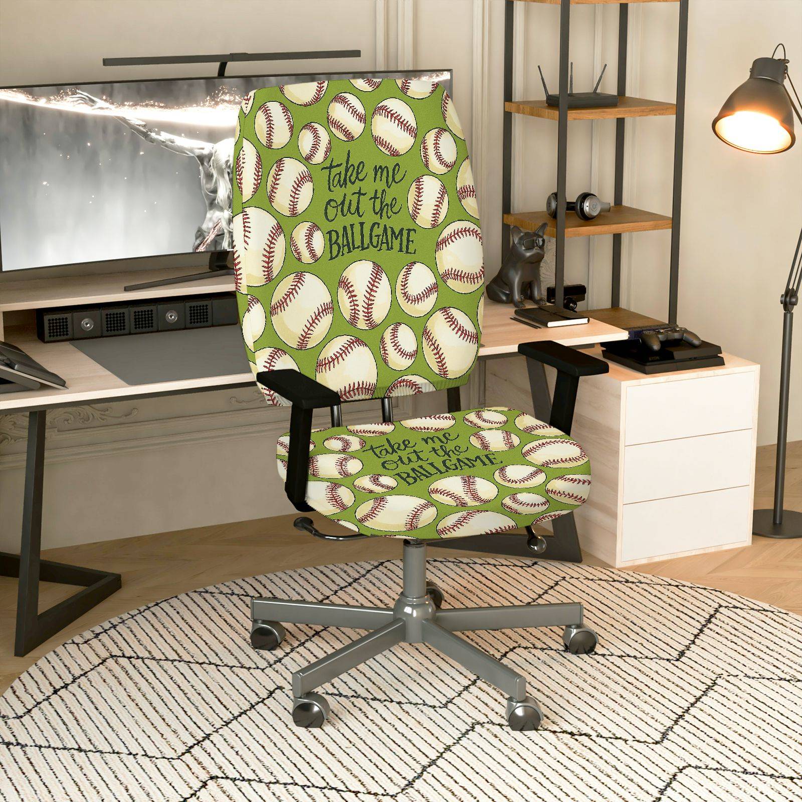 2-Piece Baseball Sports Fun Inspirational  Computer Chair Cover Set, Seat and Backrest